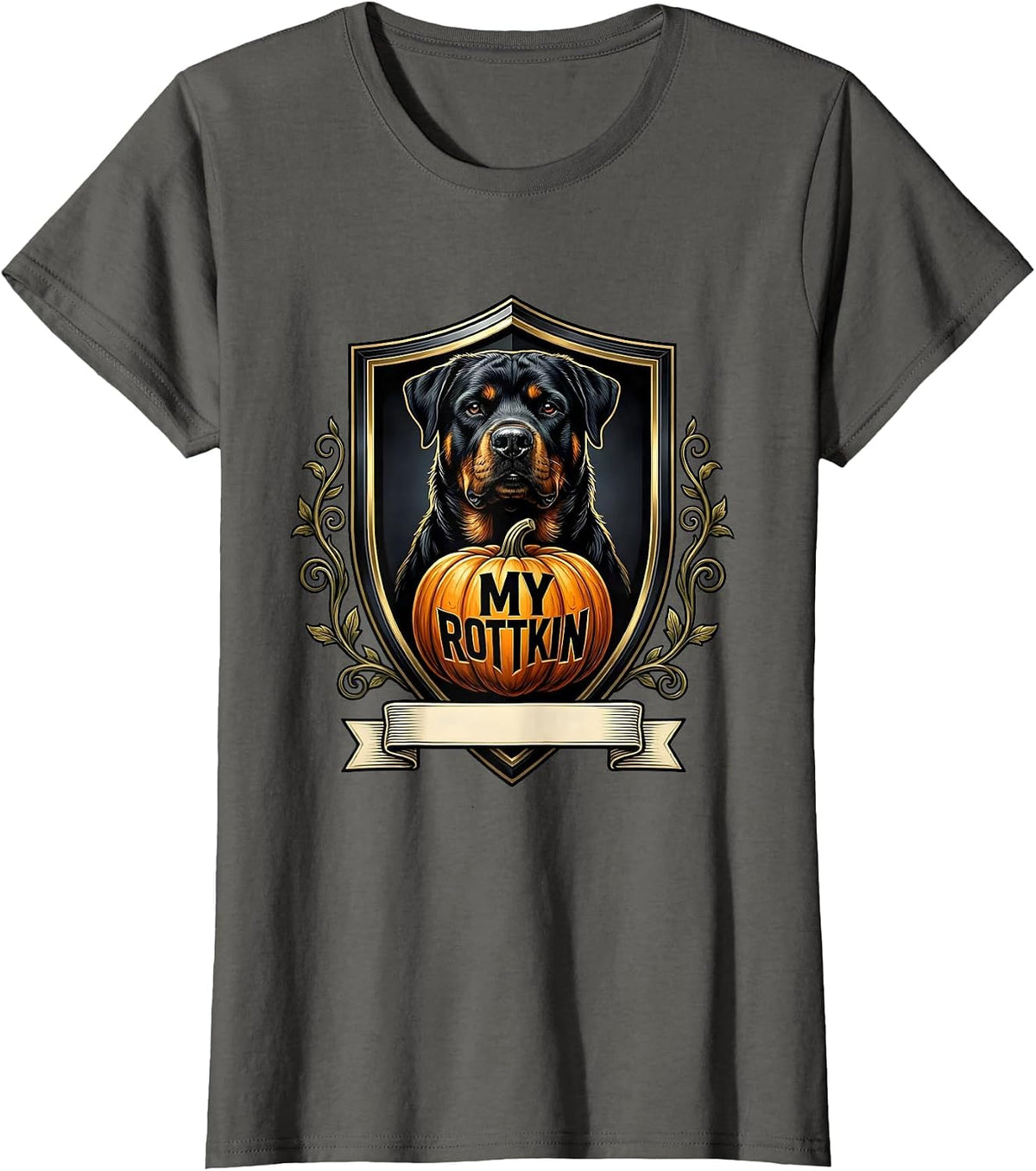 Women's My Rottkin Emblem Halloween Rottweiler Dog Owner Family T-Shirt - Asphalt Grey