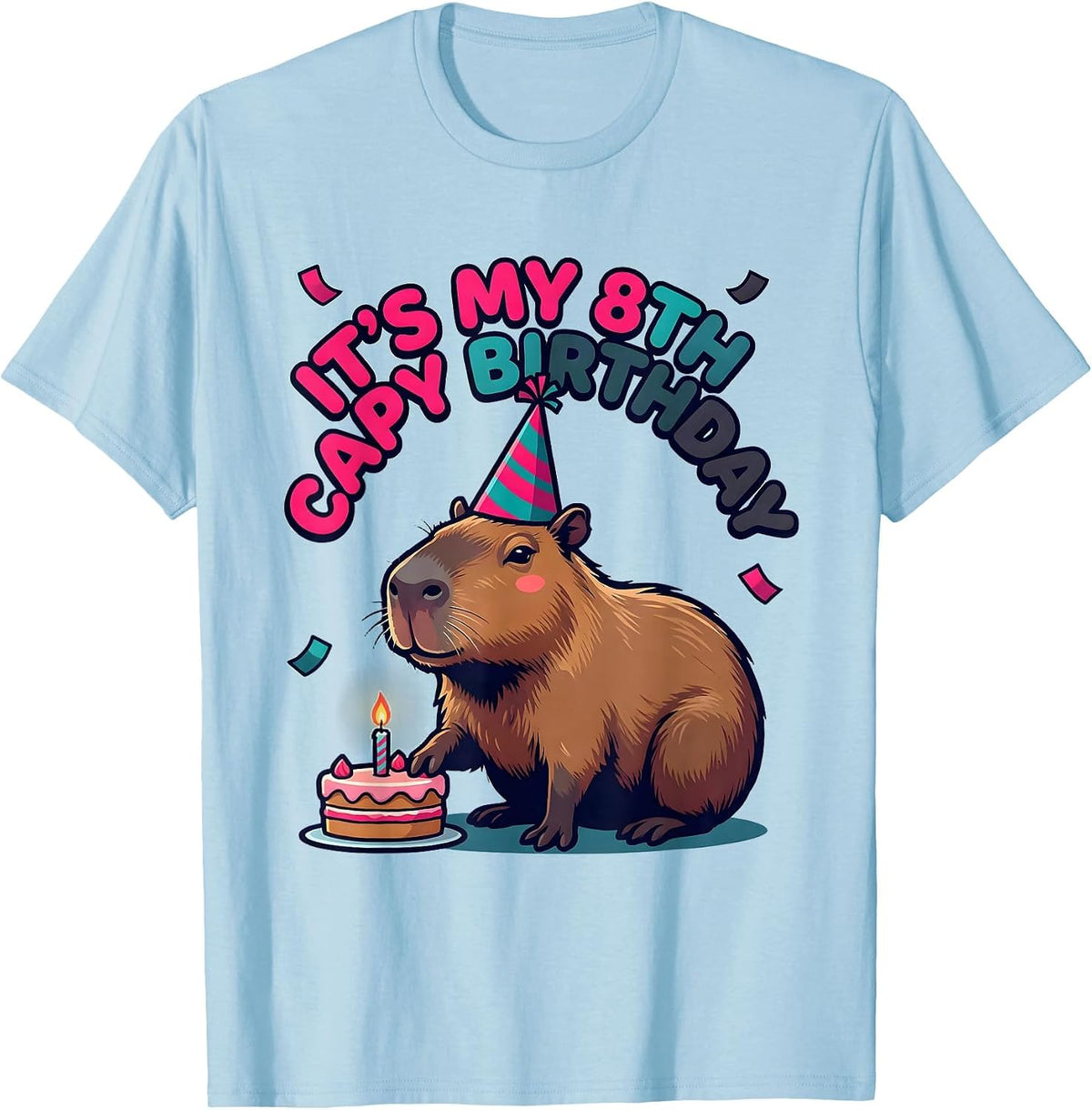 Men's It's My 8th Capy Birthday Funny Capybara Kids Party Humor T-Shirt - Baby Blue