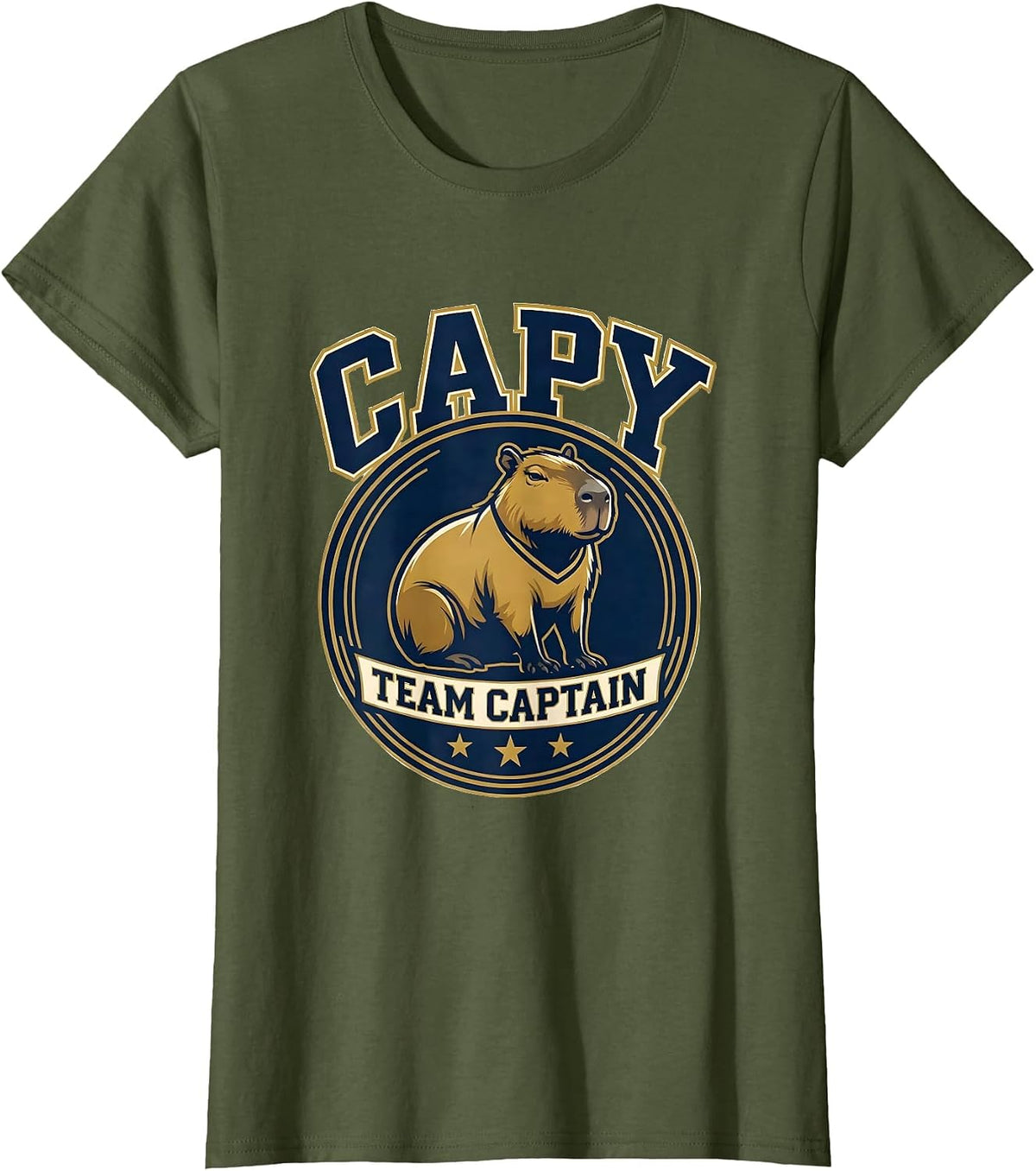 Women's Capy Team Captain Funny Capybara Meme Animal Lover Humor T-Shirt - Olive Green