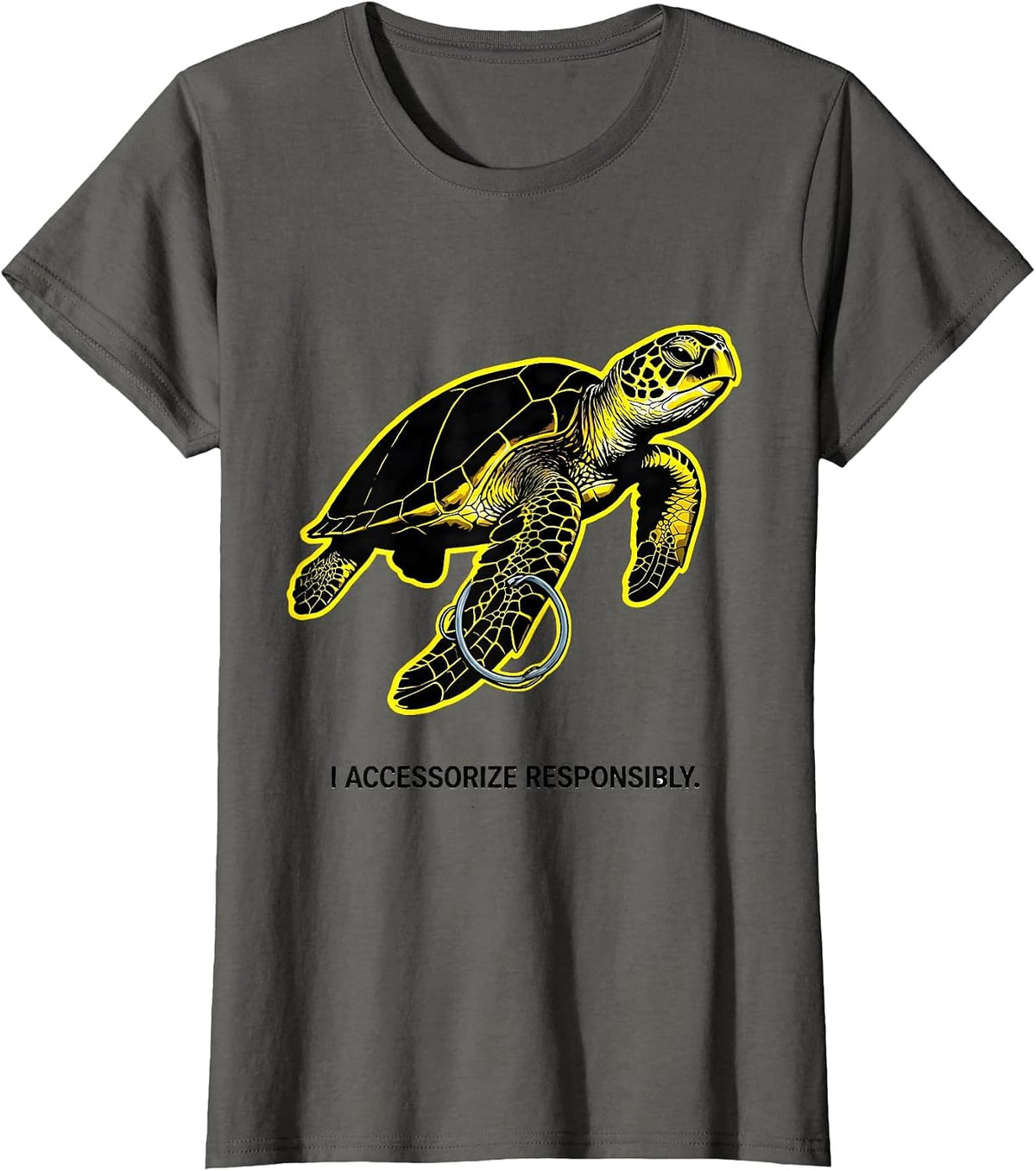 Women's I Accessorize Responsibly Stencil Sea Turtle Ocean Animal T-Shirt - Asphalt Grey