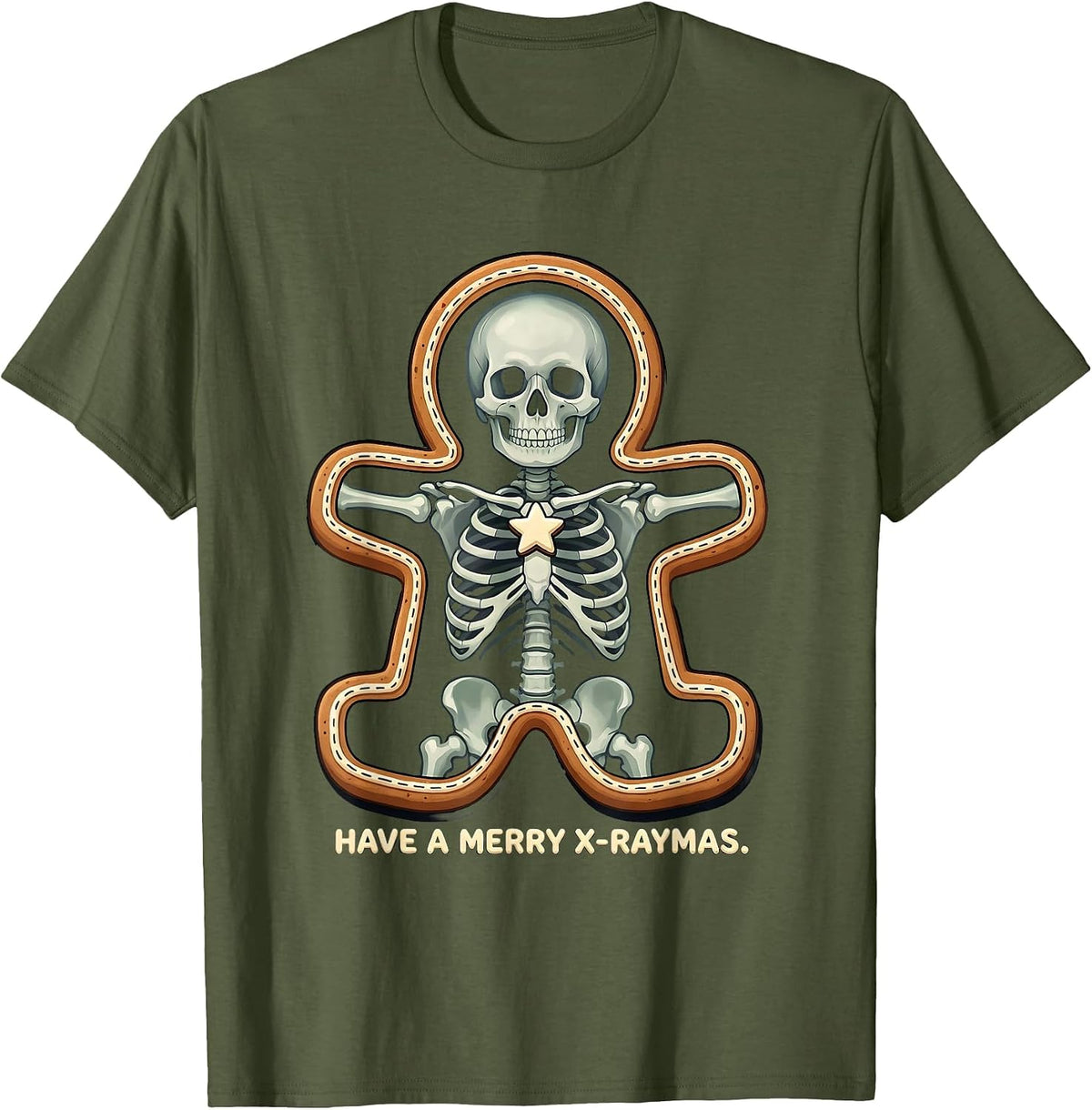 Have A Merry X-Raymas Cartoon Radiology Tech Christmas T-Shirt - Olive Green