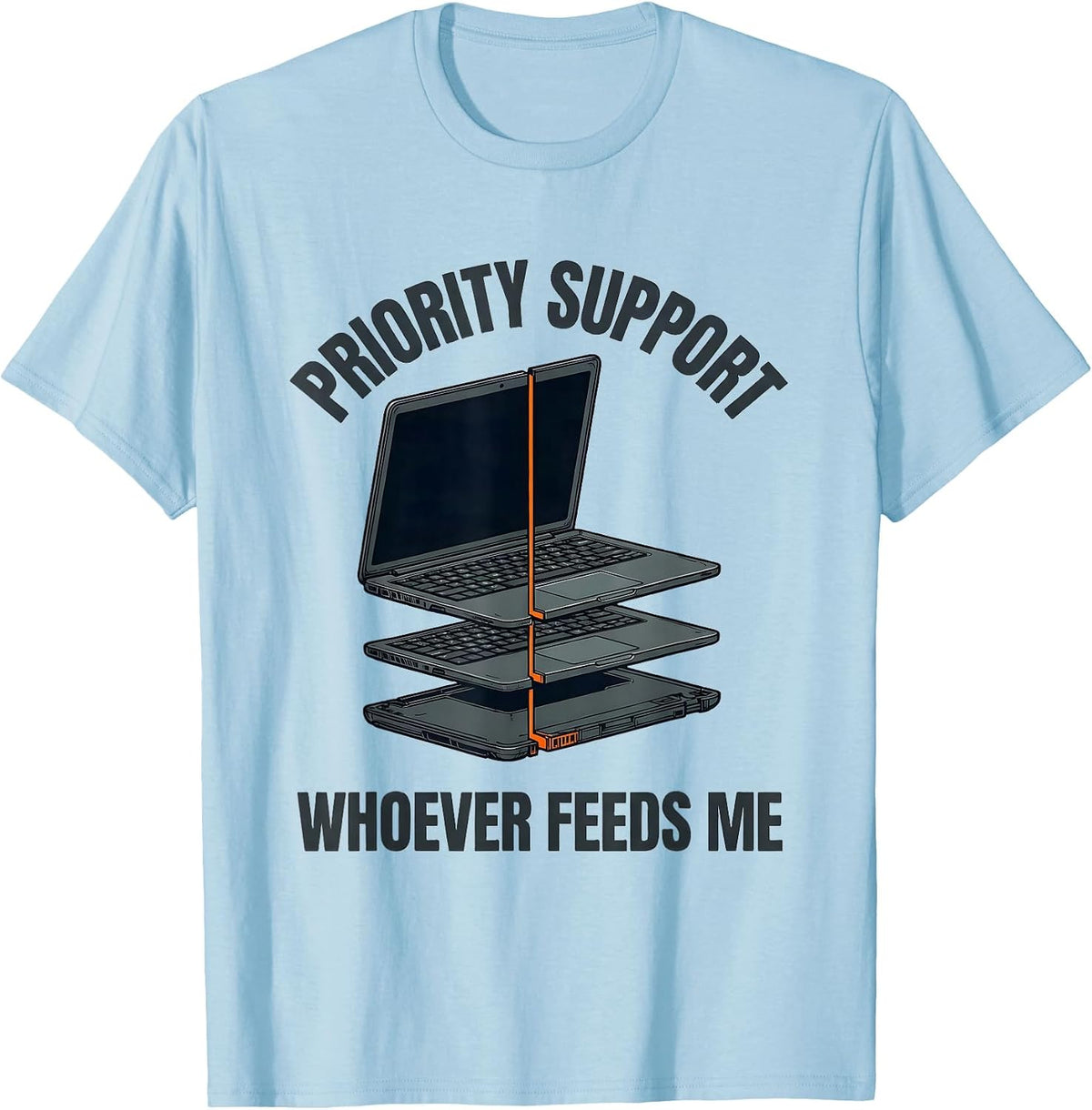 Men's Priority Support: Whoever Feeds Me Funny Tech Support IT T-Shirt - Baby Blue