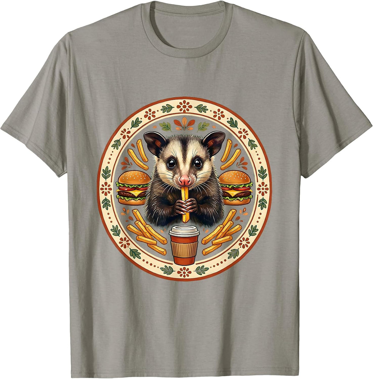 Men's Opossum Fast Food Scavenger Graphic Tee T-Shirt - Slate Grey