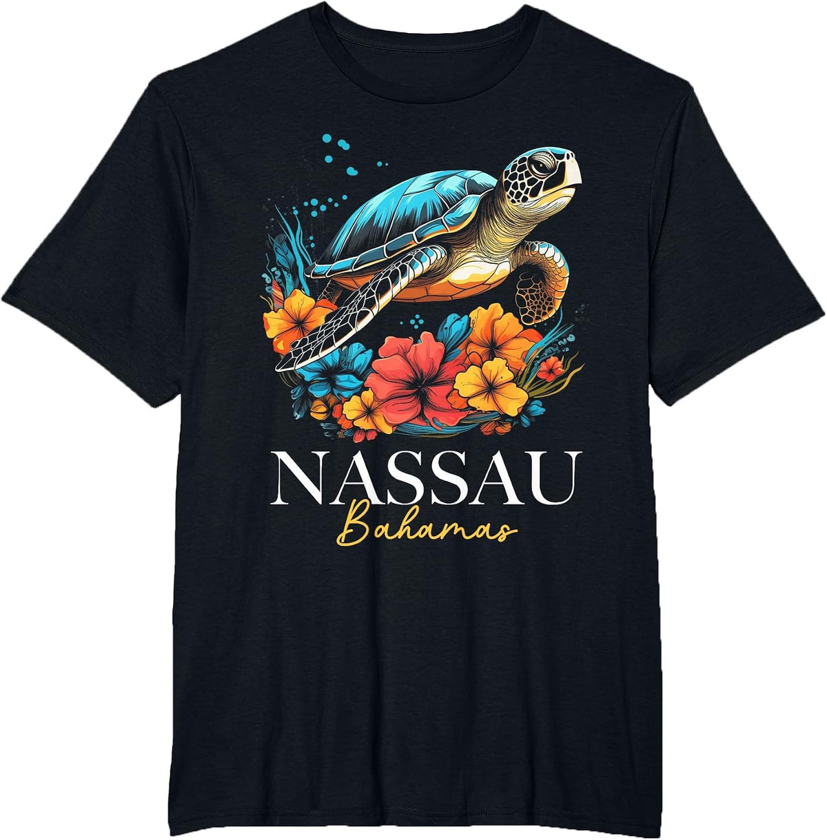Nassau Bahamas Sea Turtle Diving Surfer Souvenir T-Shirt - Black