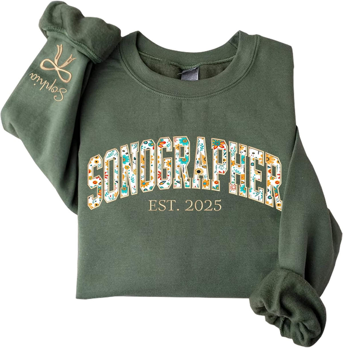 Personalized Embroidered Profession Sweatshirt, Custom Floral Applique Work Shirt, Professional Gifts - Sonographer