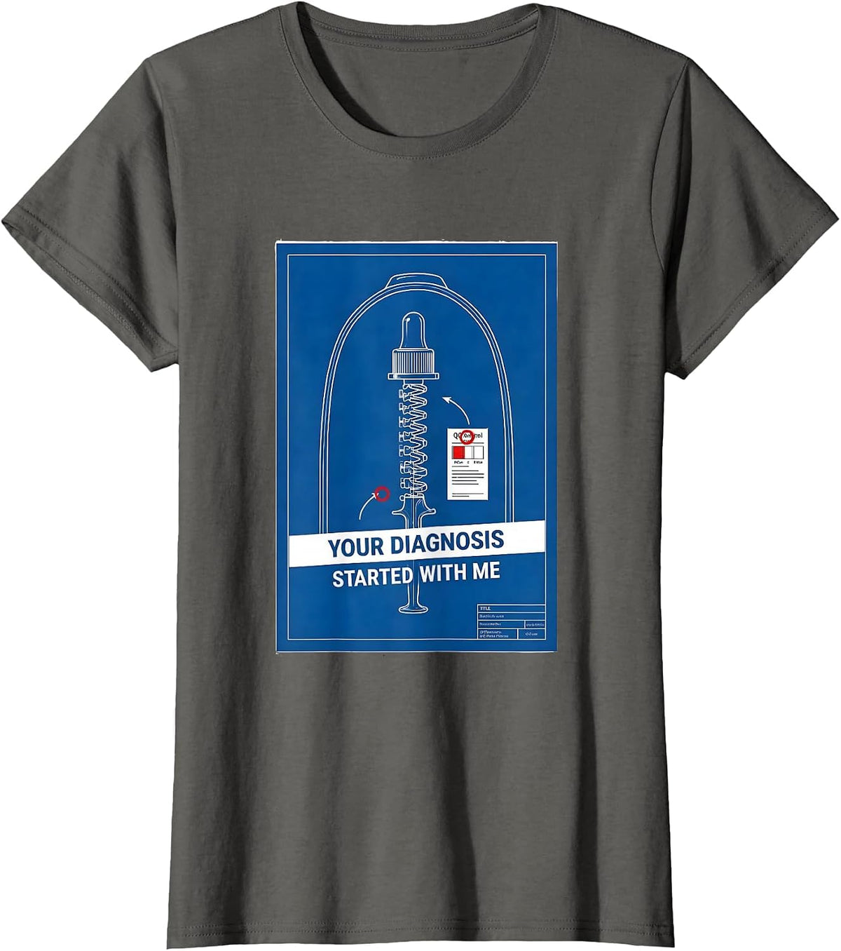 Women's Your Diagnosis Started With Me Technical Blueprint Lab Tech T-Shirt - Asphalt Grey