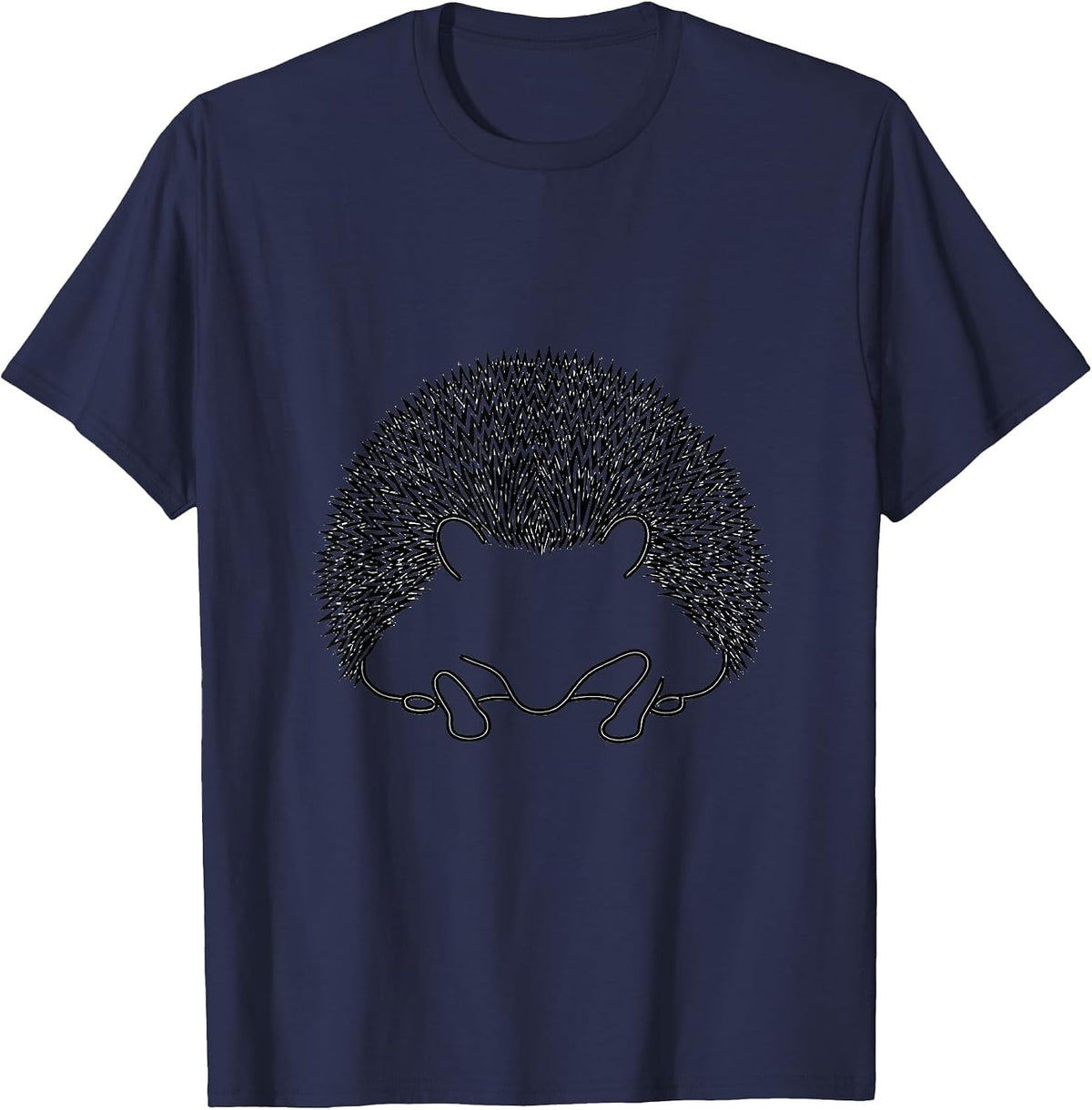 Men's Curled Hedgehog Line Art Cute Animal Humor T-Shirt - Navy Blue