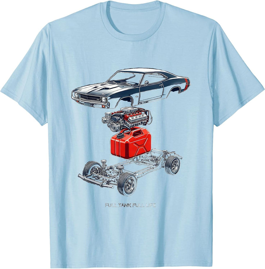 Men's Full Tank Full Life Car Enthusiast Design T-Shirt - Baby Blue