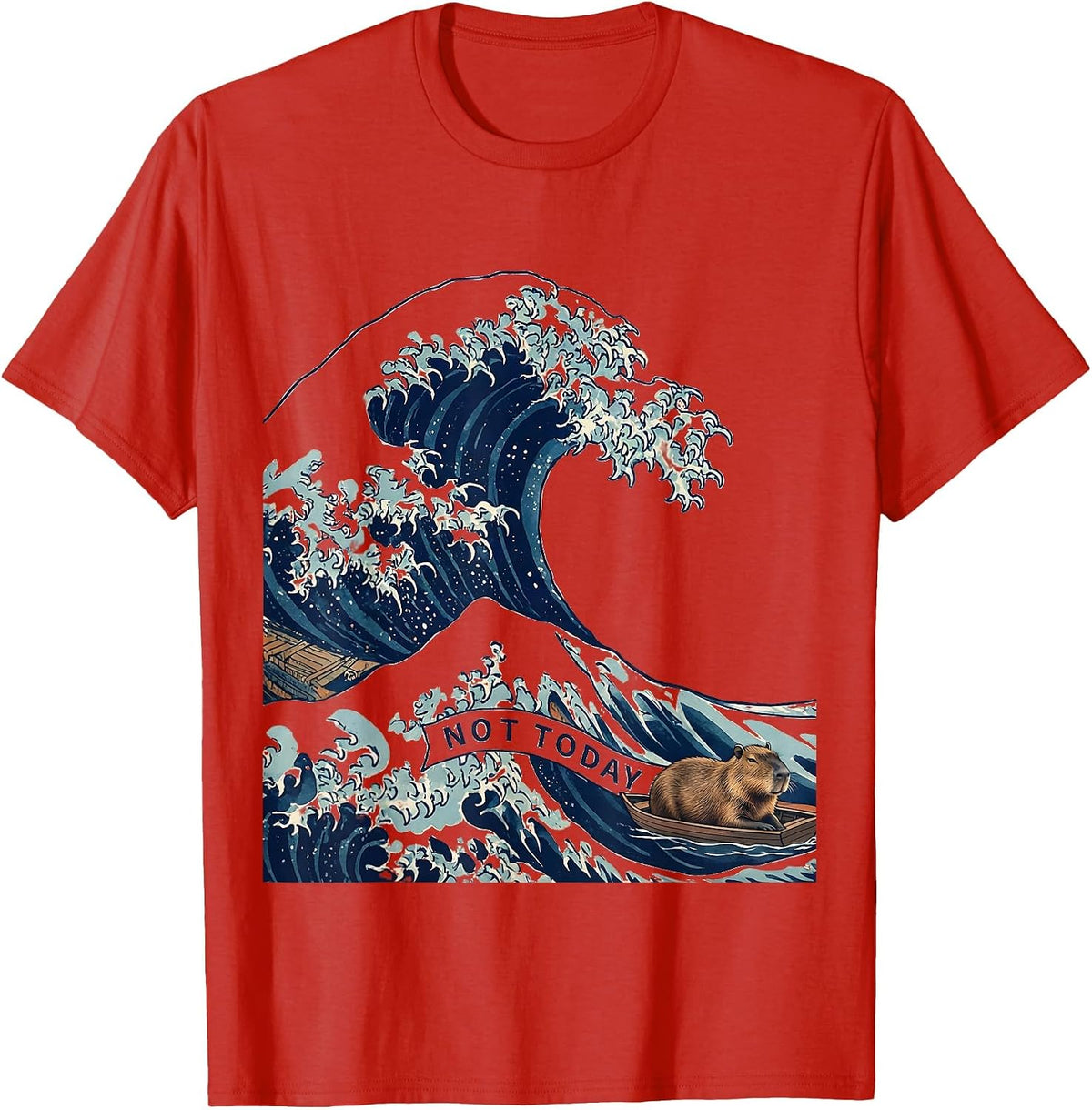 Men's Not Today Ukiyo-e Capybara Japanese Art Meme Humor T-Shirt - Red