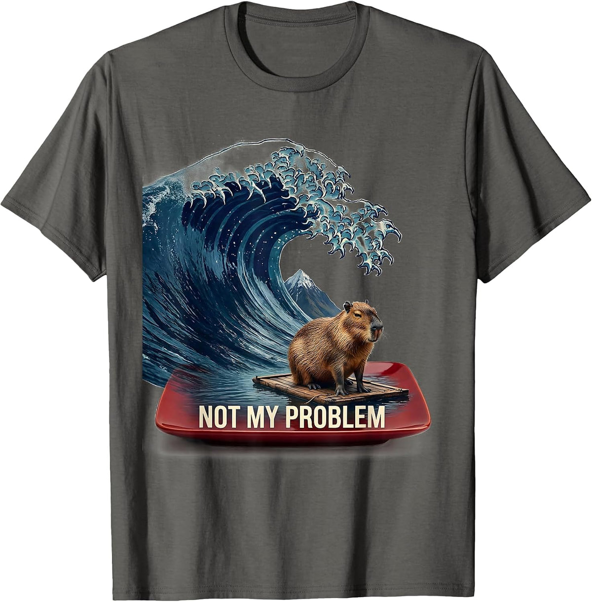 Men's Not My Problem Funny Capybara Japanese Art Ukiyo-e Animal T-Shirt - Asphalt Grey