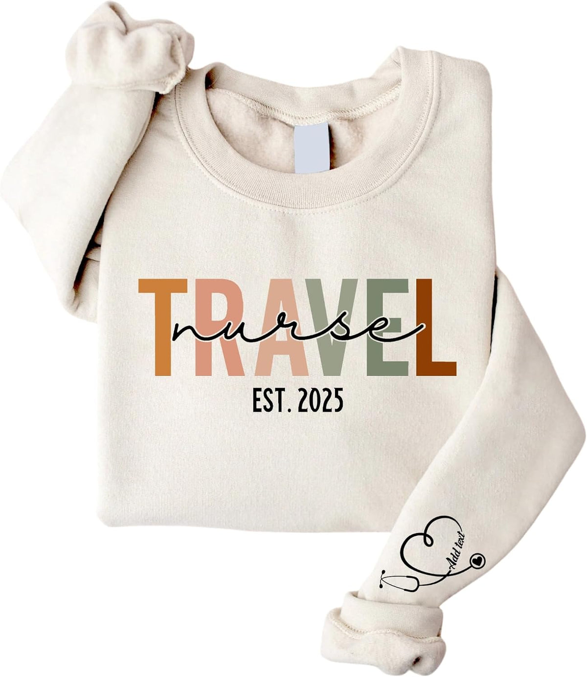 Personalized Nurse Sweatshirt – Custom Name on Sleeve with Stethoscope Sweater, Gift for RN, Nursing Student - Travel Nurse