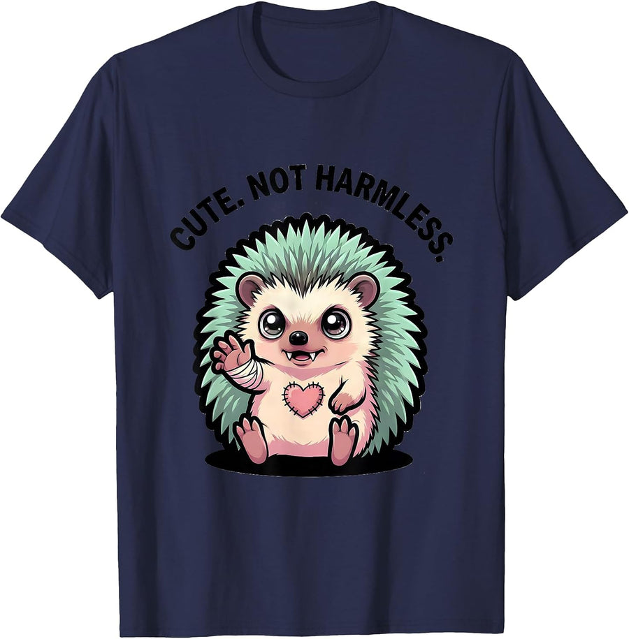 Cute. Not Harmless. Pastel Goth Kawaii Hedgehog E-Girl T-Shirt - Navy Blue