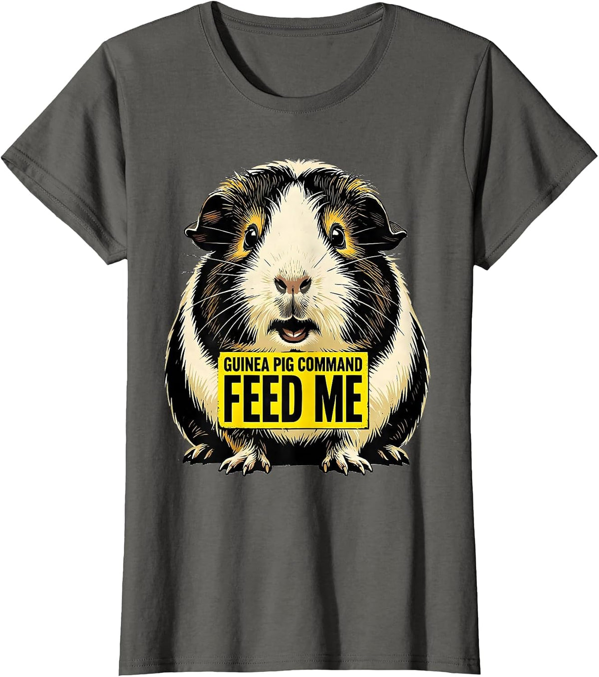 Women's Guinea Pig Command Feed Me Cute Pet Owner Humor T-Shirt - Asphalt Grey