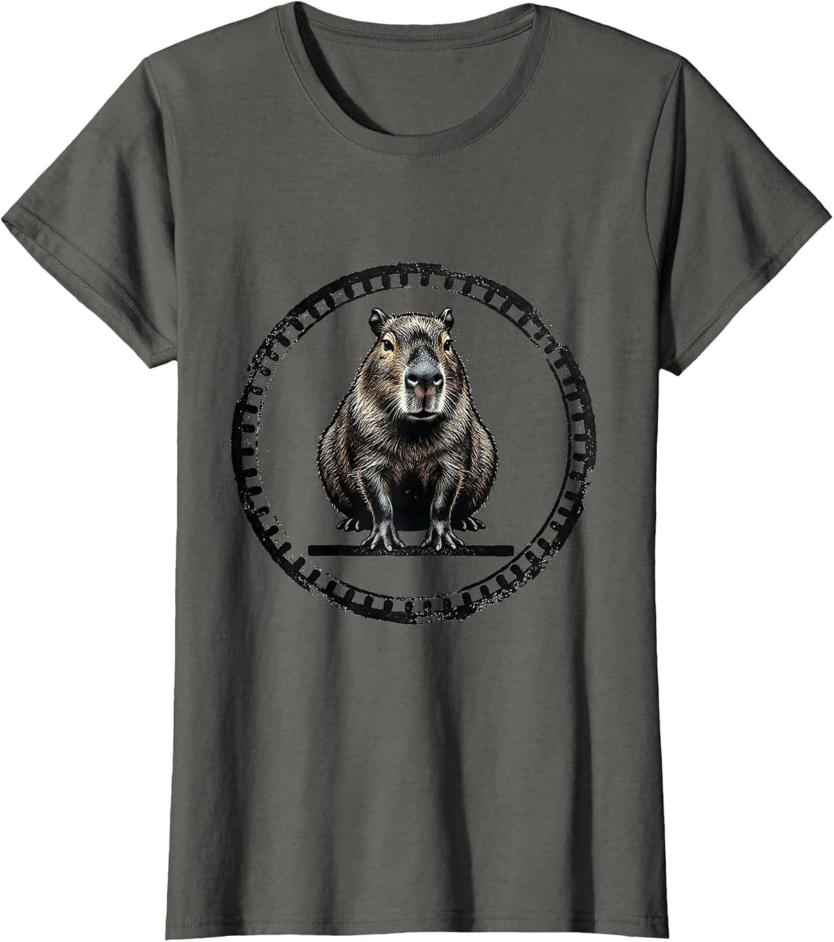 Women's Capybara Rubber Stamp Humor Animal Lover Novelty T-Shirt - Asphalt Grey