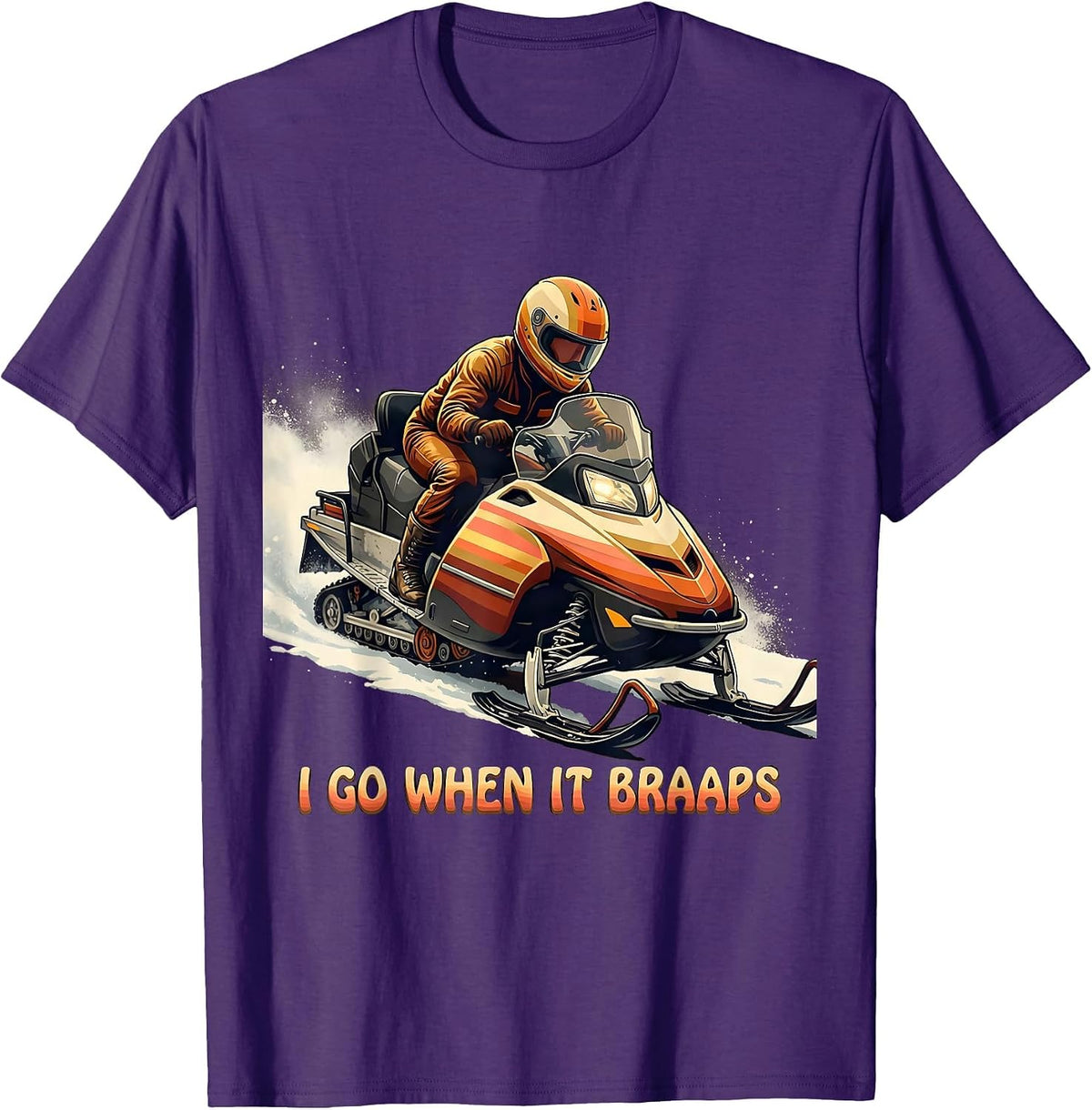 Men's I Go When It Braaps Retro 70s Snowmobiling Rider Winter T-Shirt - Purple
