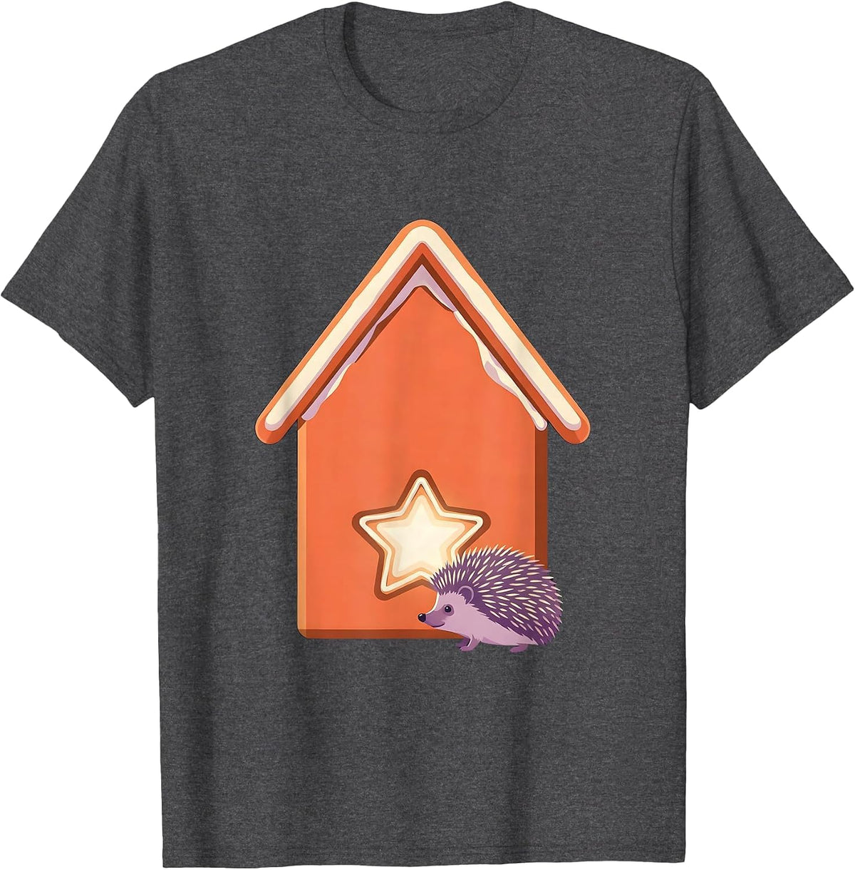 Tiny Hedgehog Gingerbread House Cute Christmas Humor T-Shirt - Dark Heather Grey