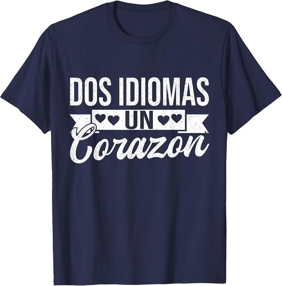 Dos Idiomas Un Corazon Spanish Teacher Bilingual T-Shirt - Navy Blue
