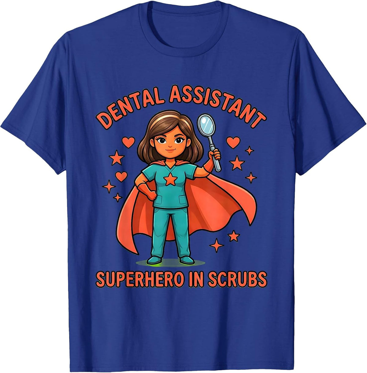 Dental Assistant, Superhero in Scrubs Cartoon Dental Gift T-Shirt - Royal Blue