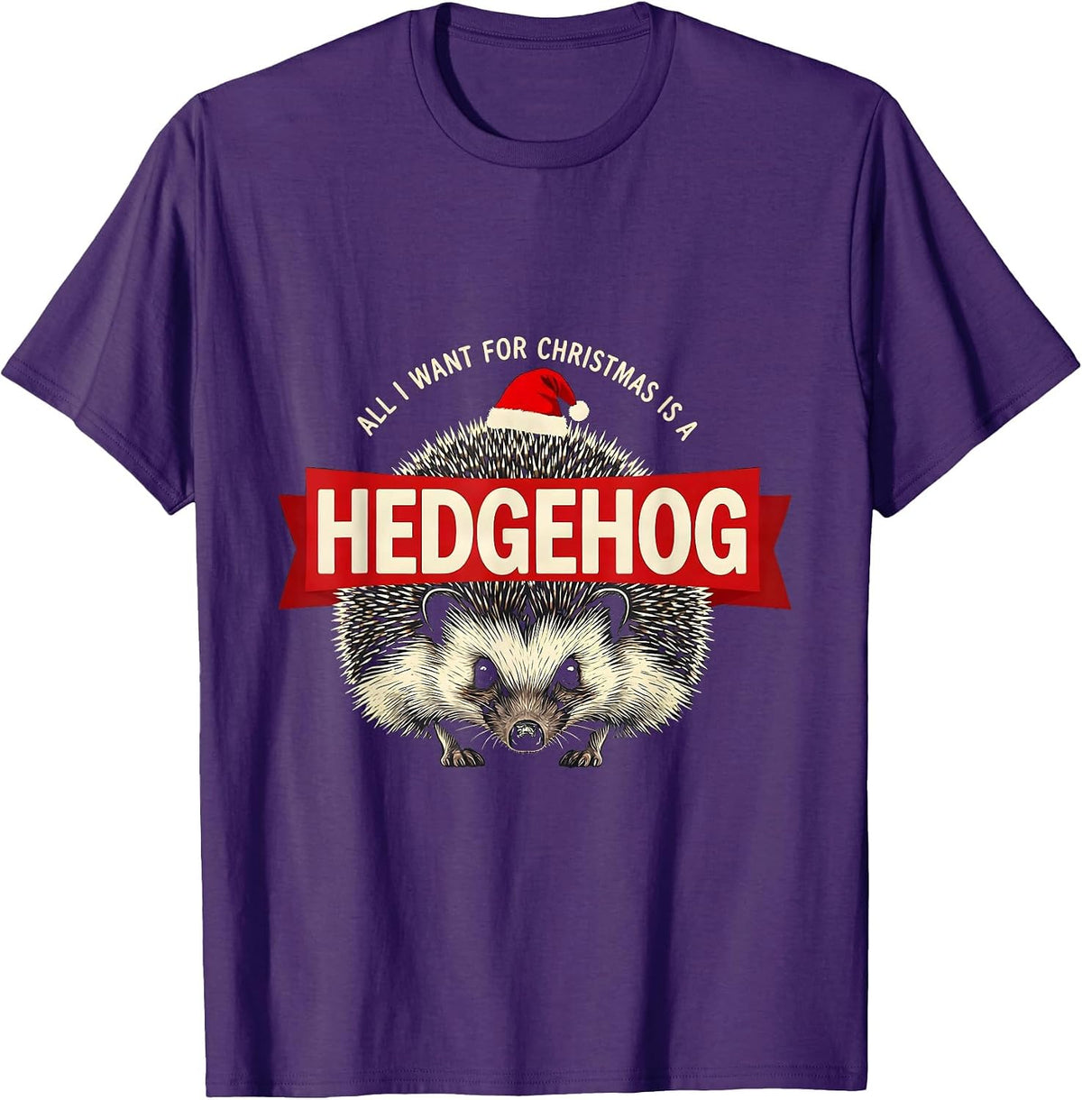 All I Want For Christmas Is A Hedgehog Funny Ugly Sweater T-Shirt - Purple