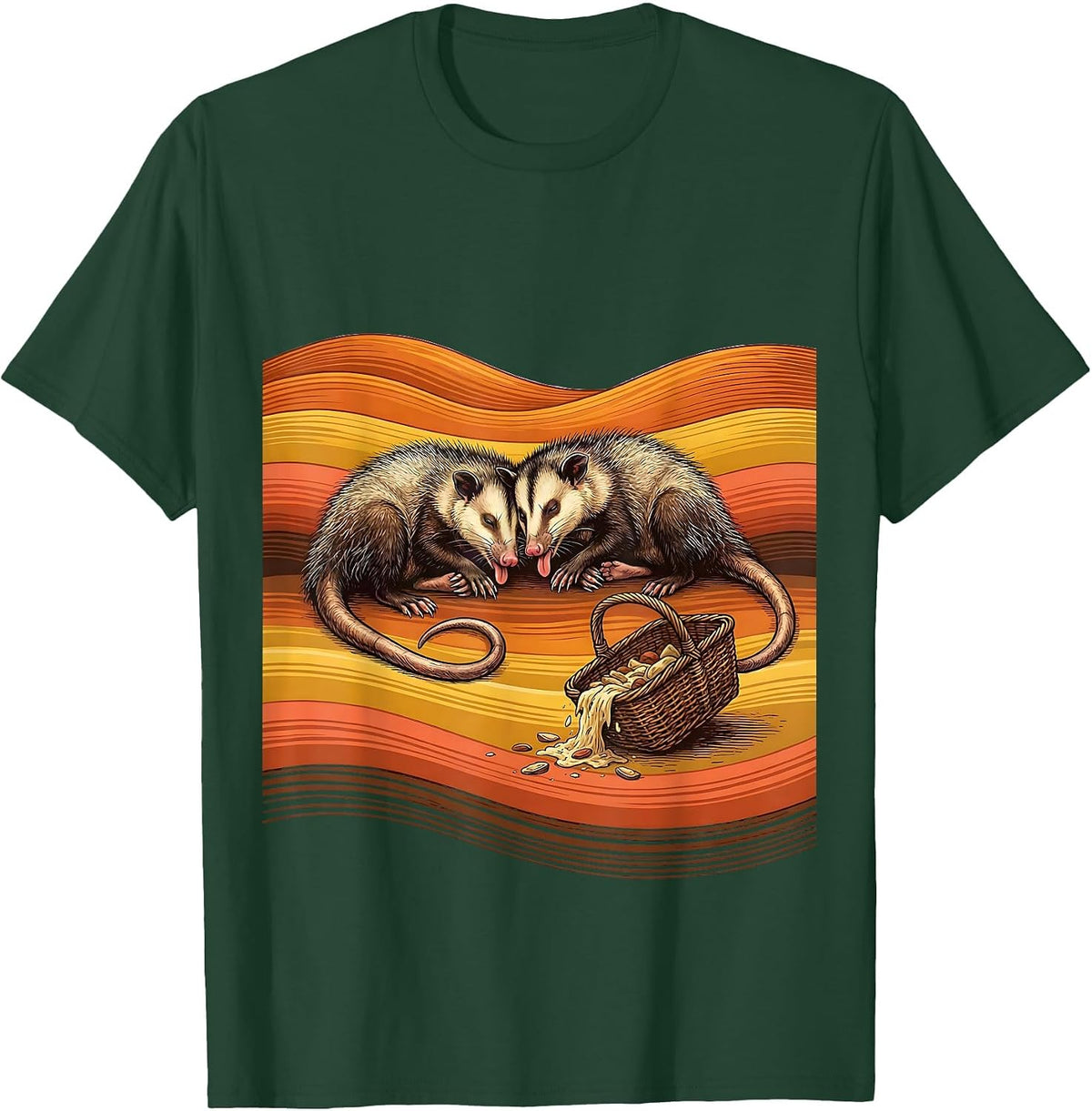 Retro 70s Opossum Deadpan Humor Possum Lover T-Shirt - Dark Green