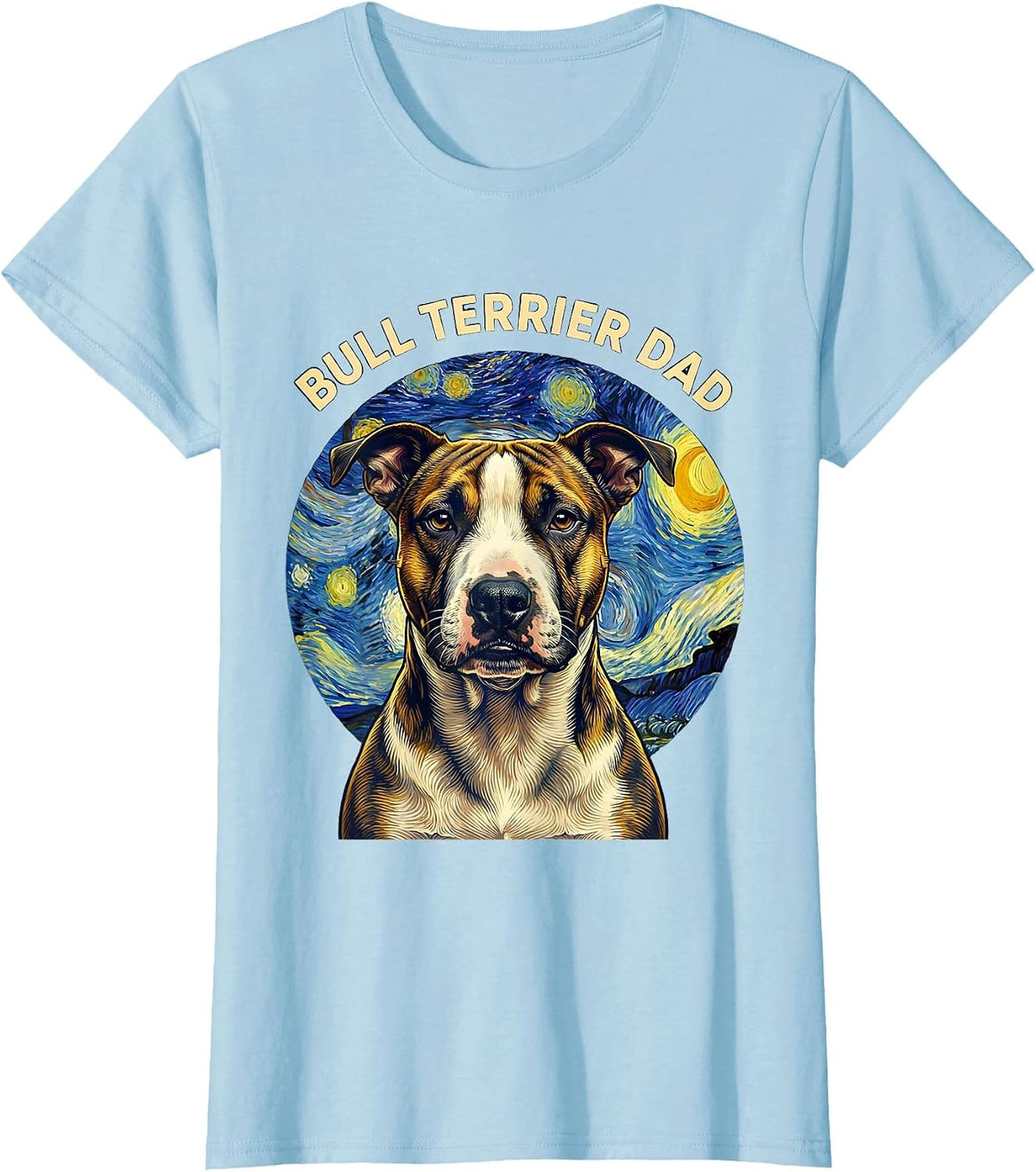 Women's Bull Terrier Dad Whimsical Art Homage Dog Breed Portrait T-Shirt - Baby Blue