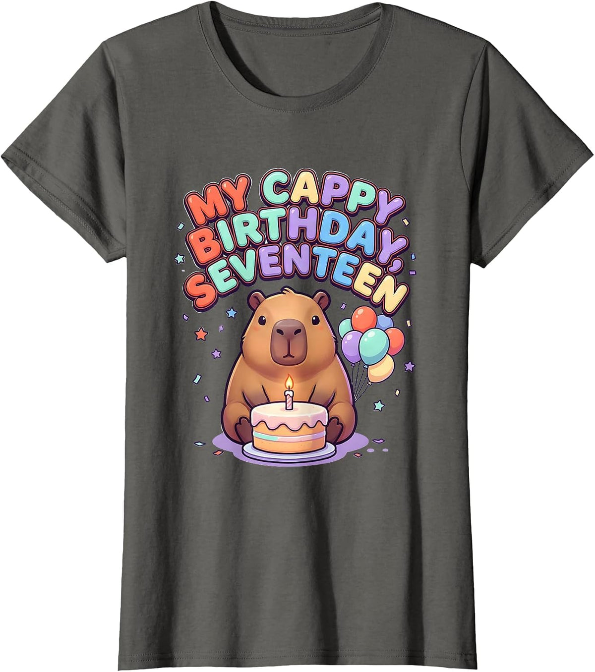 Women's My Cappy Birthday Seventeen Funny Capybara Birthday Kawaii T-Shirt - Asphalt Grey