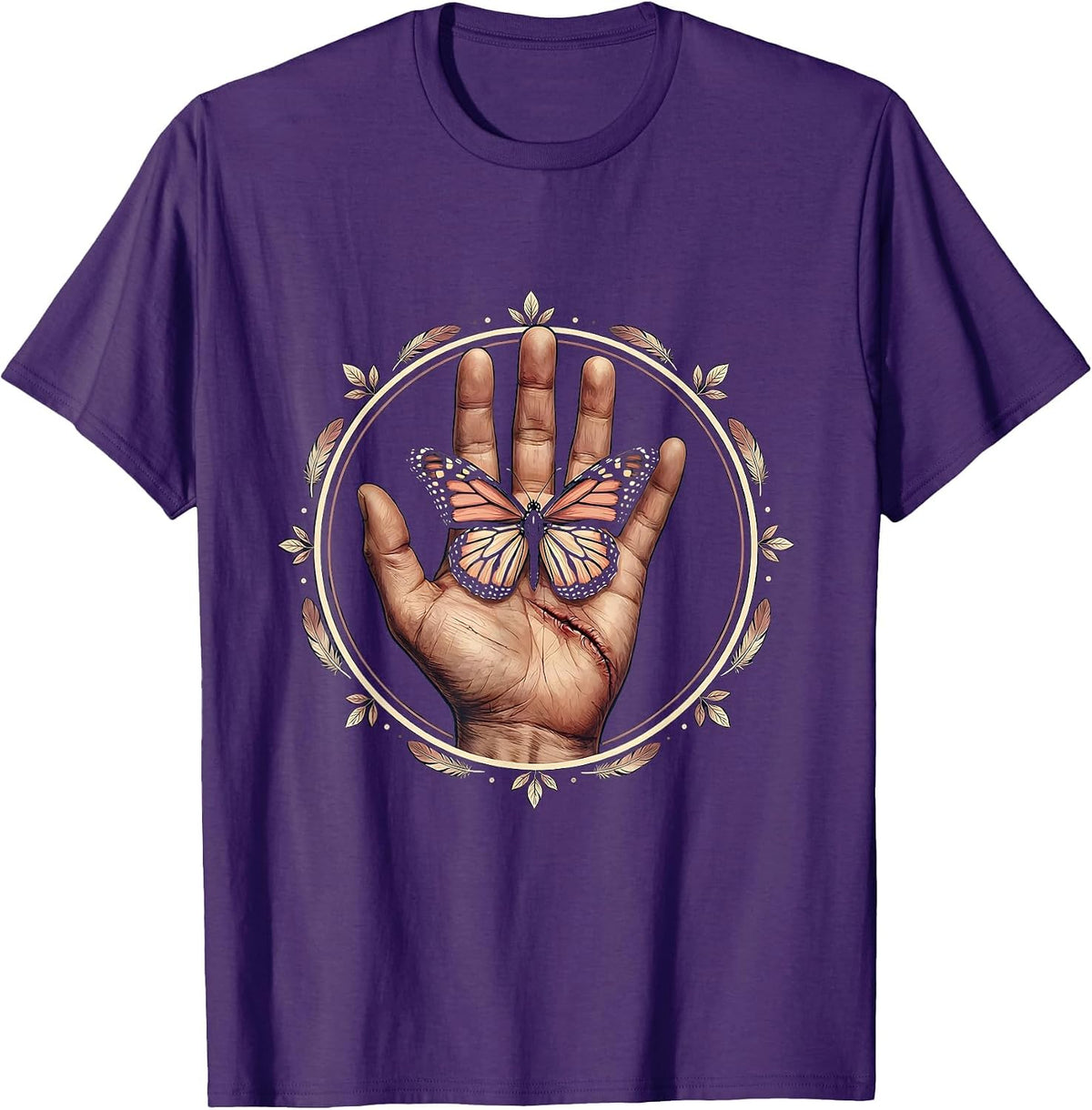 Men's Be Kind Butterfly Scarred Hand Illustration T-Shirt - Purple