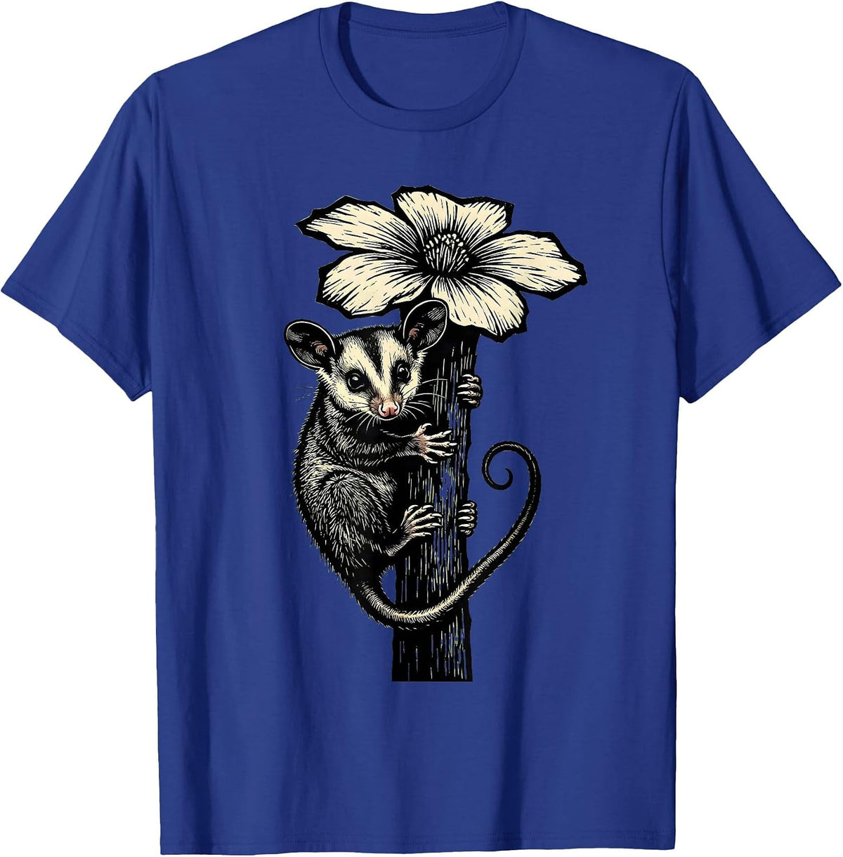 Baby Opossum Clinging to Flower Stem T-Shirt - Royal Blue