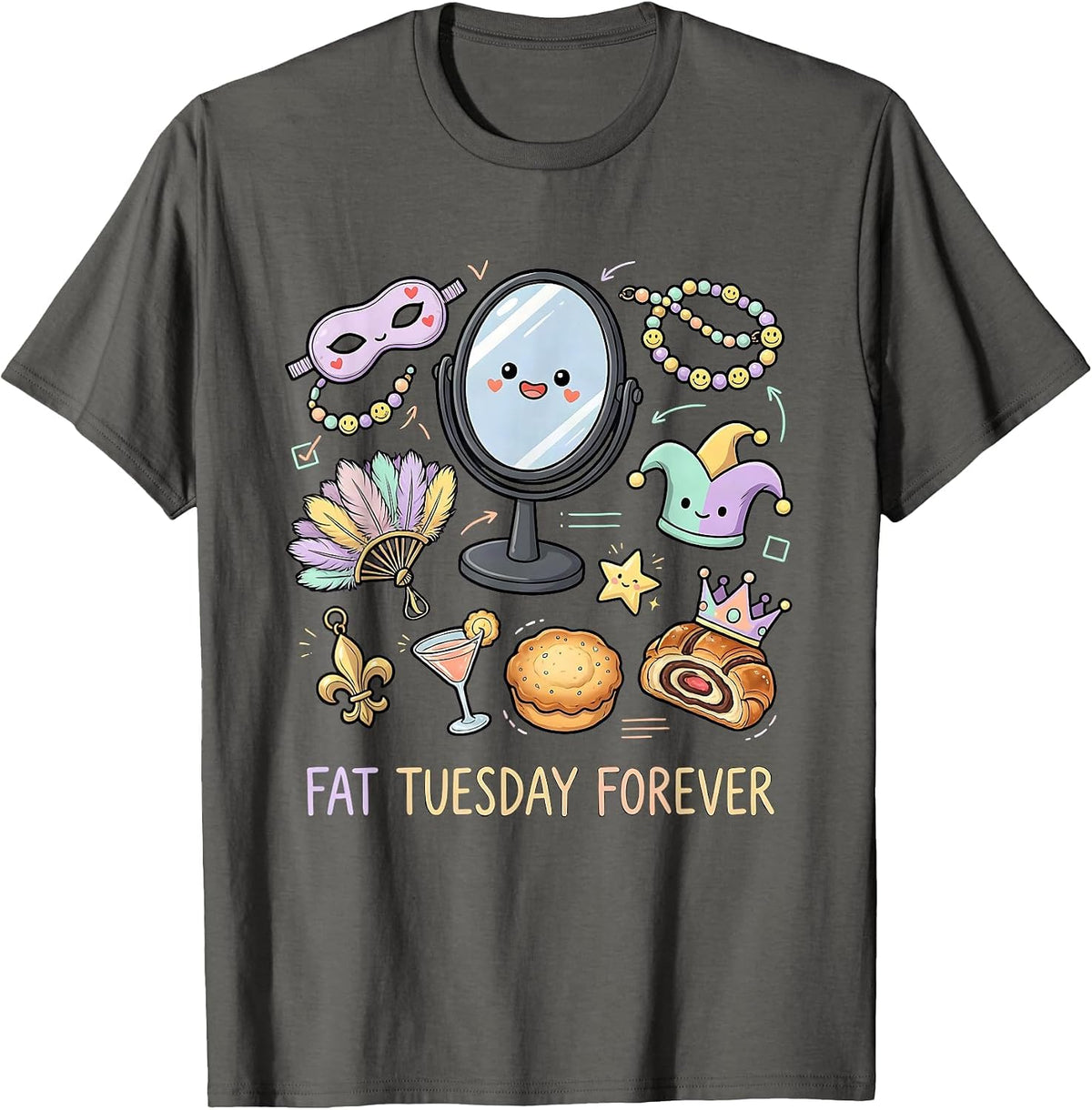 Fat Tuesday Forever Mardi Gras Celebration Design T-Shirt - Asphalt Grey