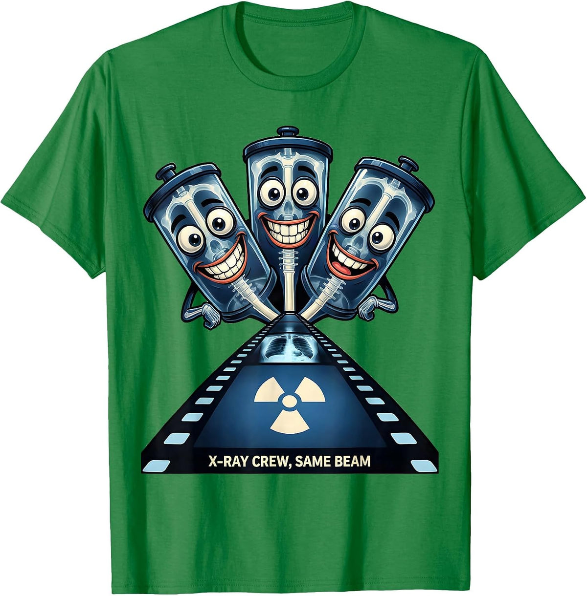 Men's X-Ray Crew Same Beam Cartoon Radiology Tech Rad Tech Humor T-Shirt - Kelly Green