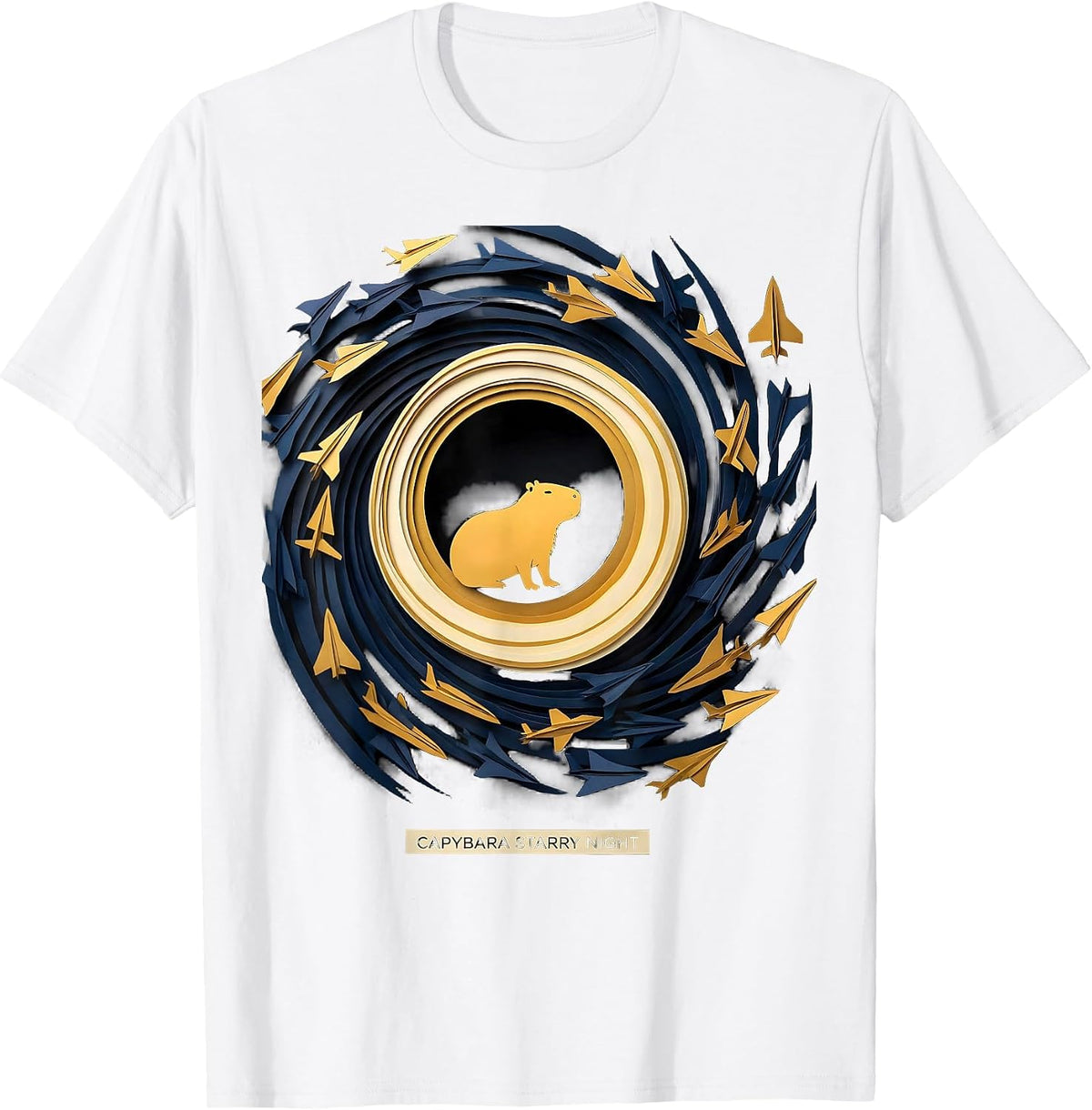 Men's Capybara Starry Night Paper Cutout Van Gogh Parody Animal T-Shirt - White
