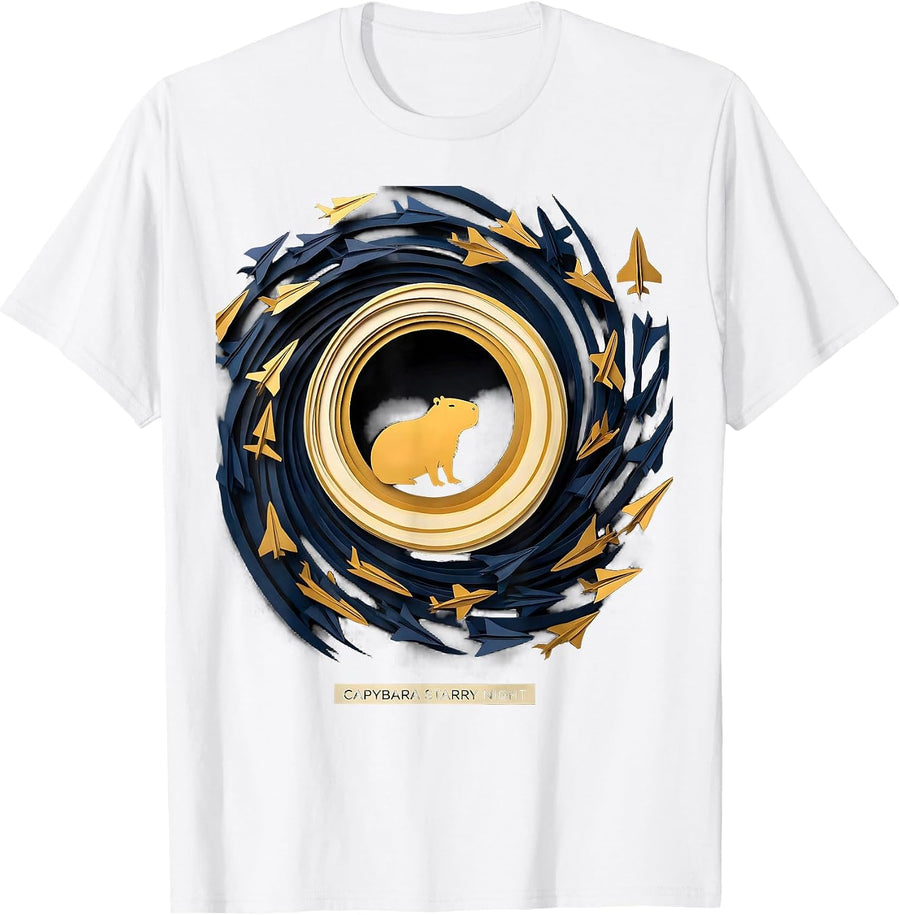 Men's Capybara Starry Night Paper Cutout Van Gogh Parody Animal T-Shirt - White