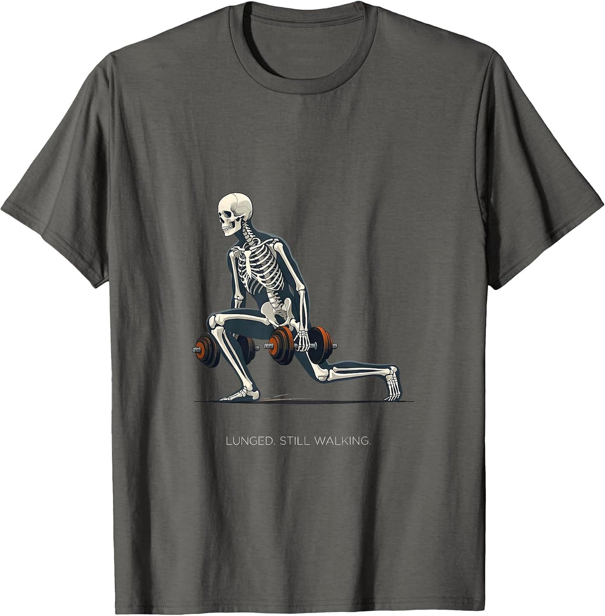 Men's Lunged. Still Walking Funny Gym Skeleton Weightlifting T-Shirt - Asphalt Grey