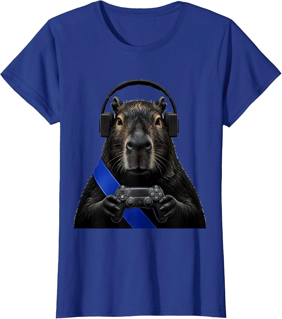 Women's Capybara Gamer Bruh Meme Humor Retro T-Shirt - Royal Blue