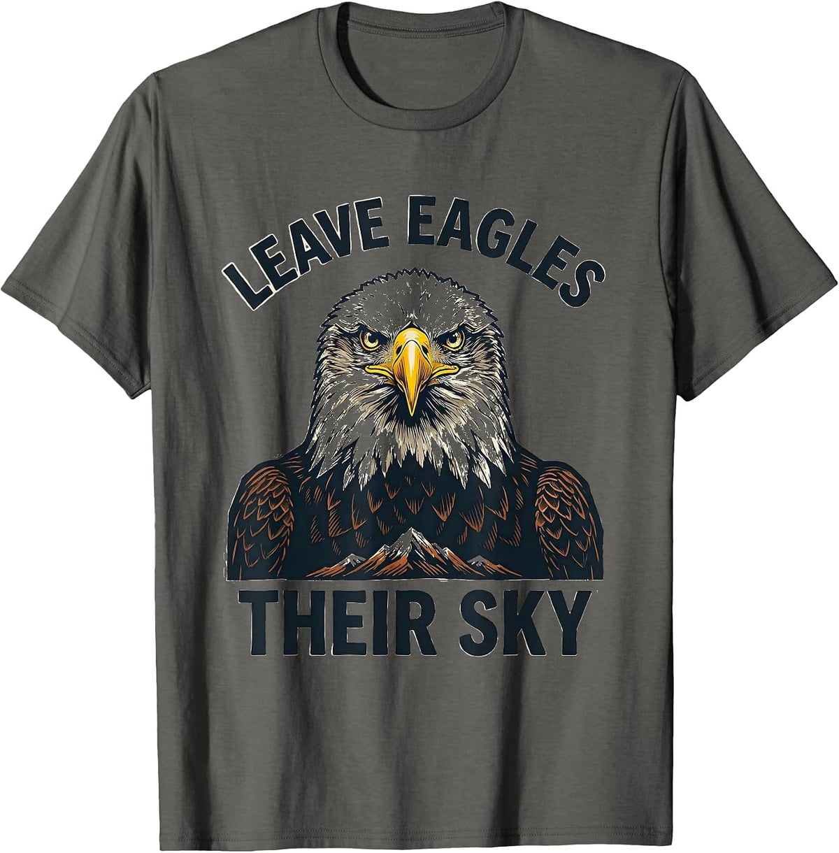 Leave Eagles Their Sky Linocut Eagle Wildlife Conservation T-Shirt - Asphalt Grey
