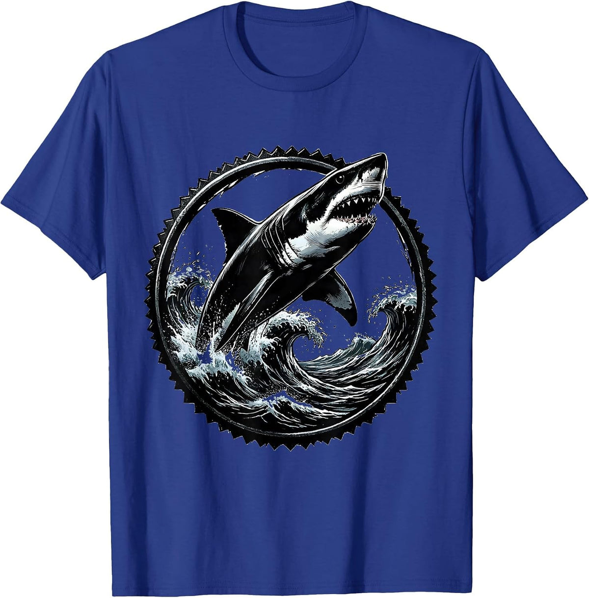 Shark Burst Ocean Wave Anime Graphic T-Shirt - Royal Blue