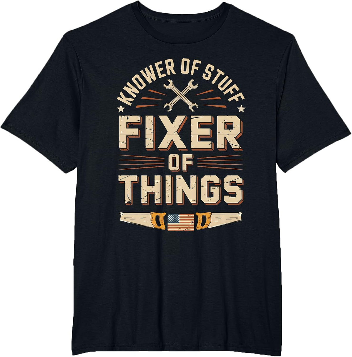 Vintage Knower of Stuff Fixer of Things Funny Dad T-Shirt - Black