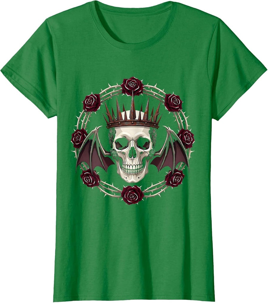 Women's Skull With Rusted Iron Spike Crown Illustration T-Shirt - Kelly Green