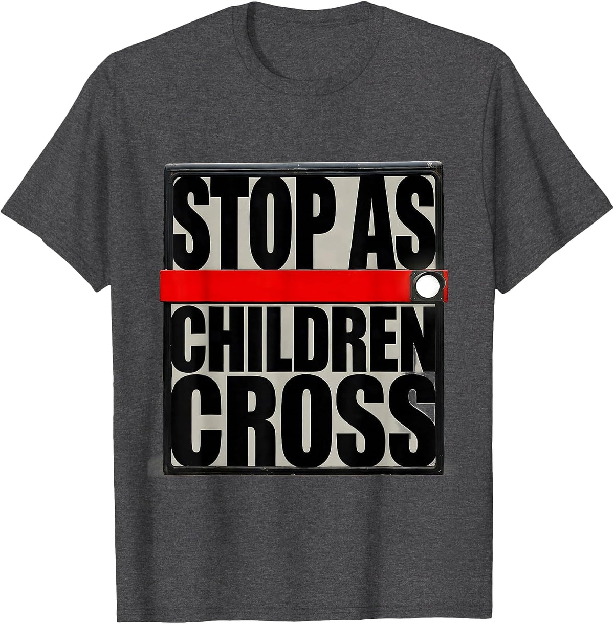 STOP AS CHILDREN CROSS Brutalist Bus Driver Safety Week T-Shirt - Dark Heather Grey