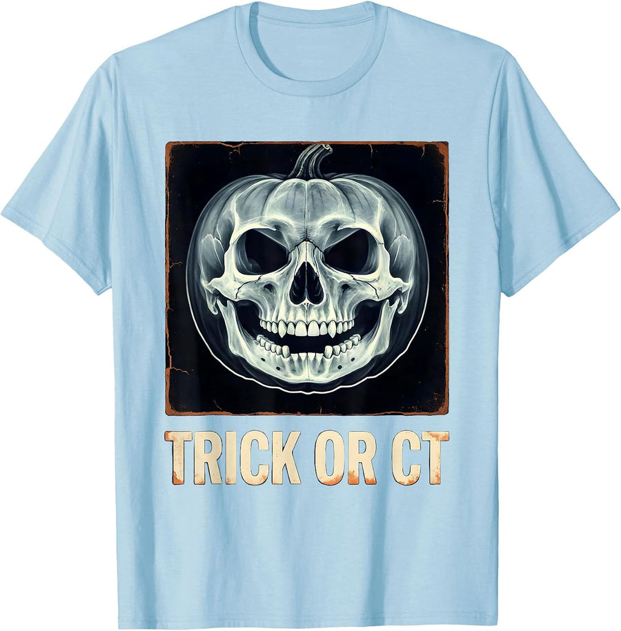 Men's Trick Or CT Vintage Radiology Tech Halloween Workplace Humor T-Shirt - Baby Blue