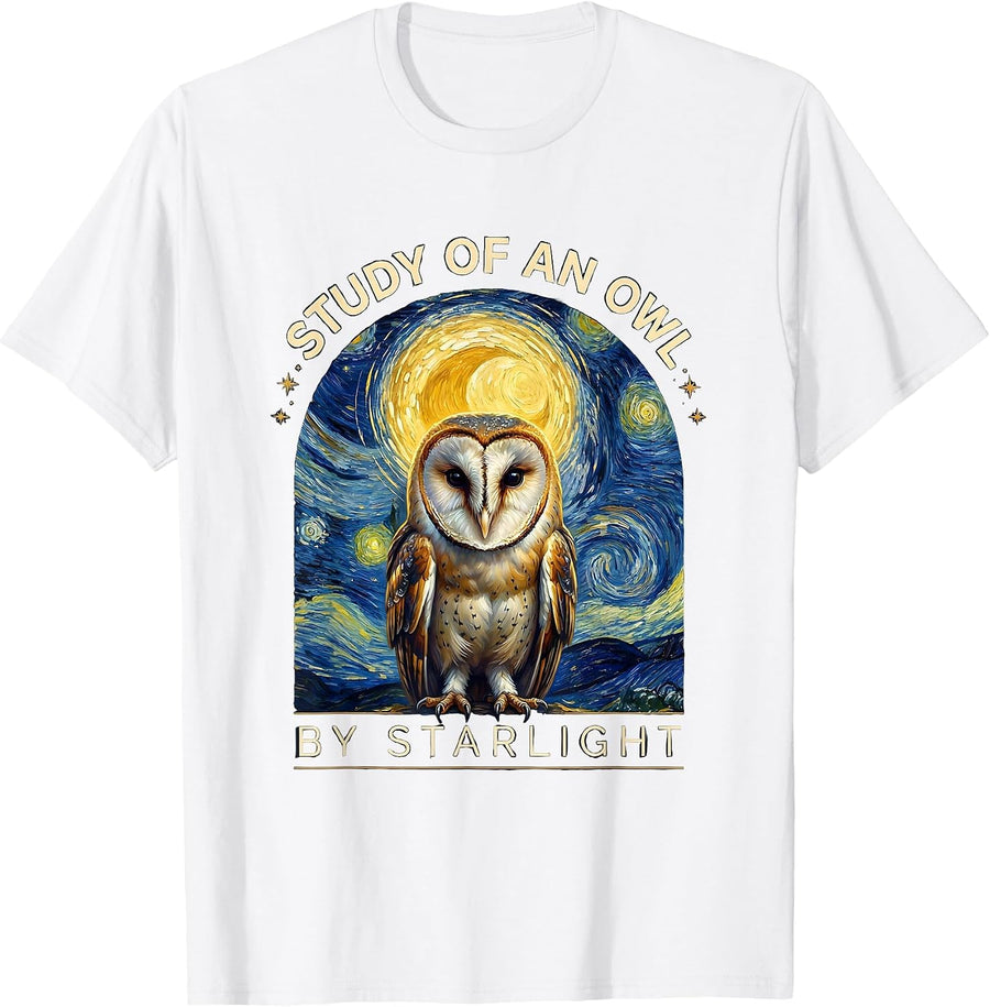 Study of an Owl By Starlight Funny Van Gogh Art Parody Cat T-Shirt - White