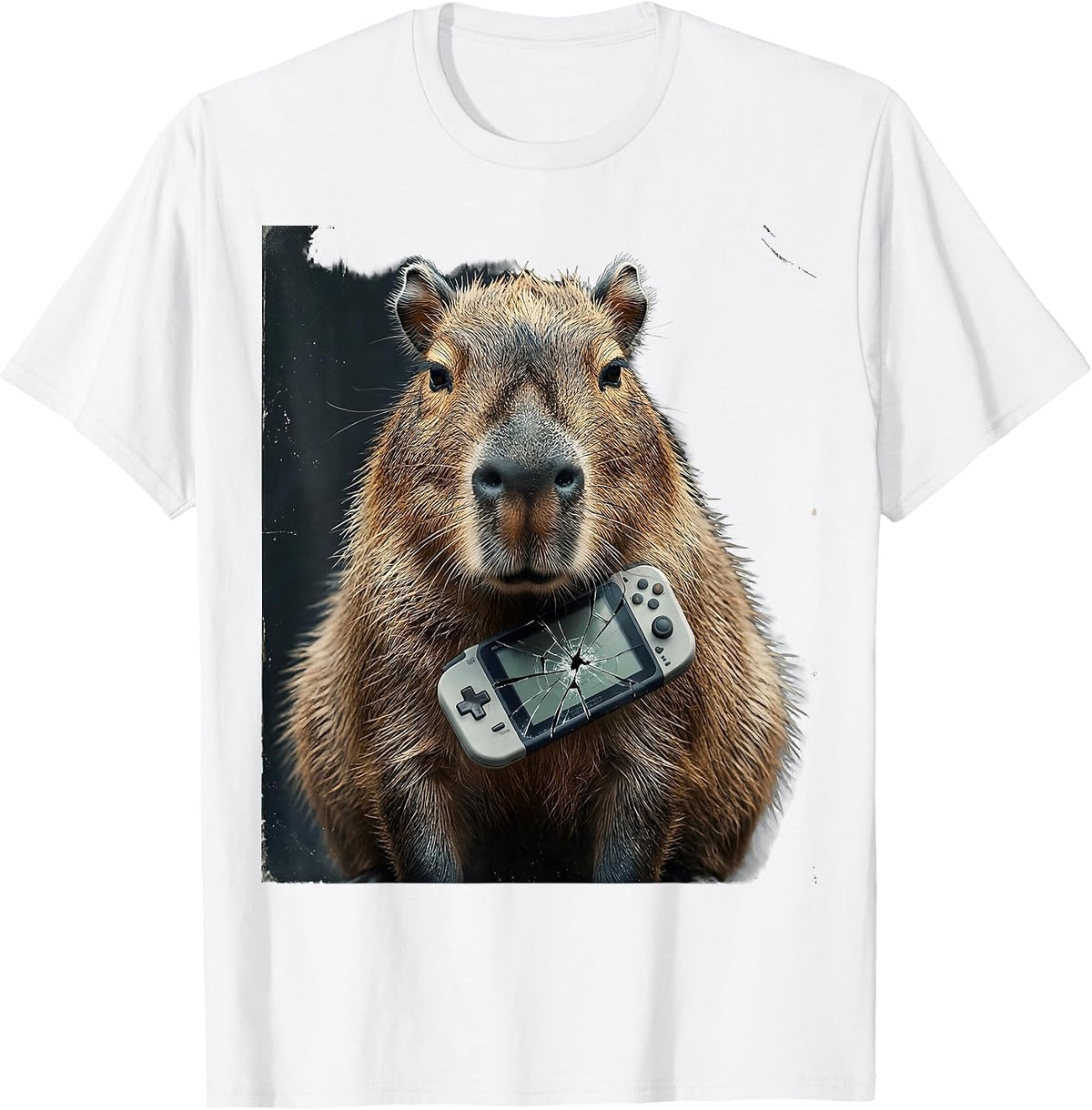 Men's Capybara Gamer Distressed Meme Humor T-Shirt - White
