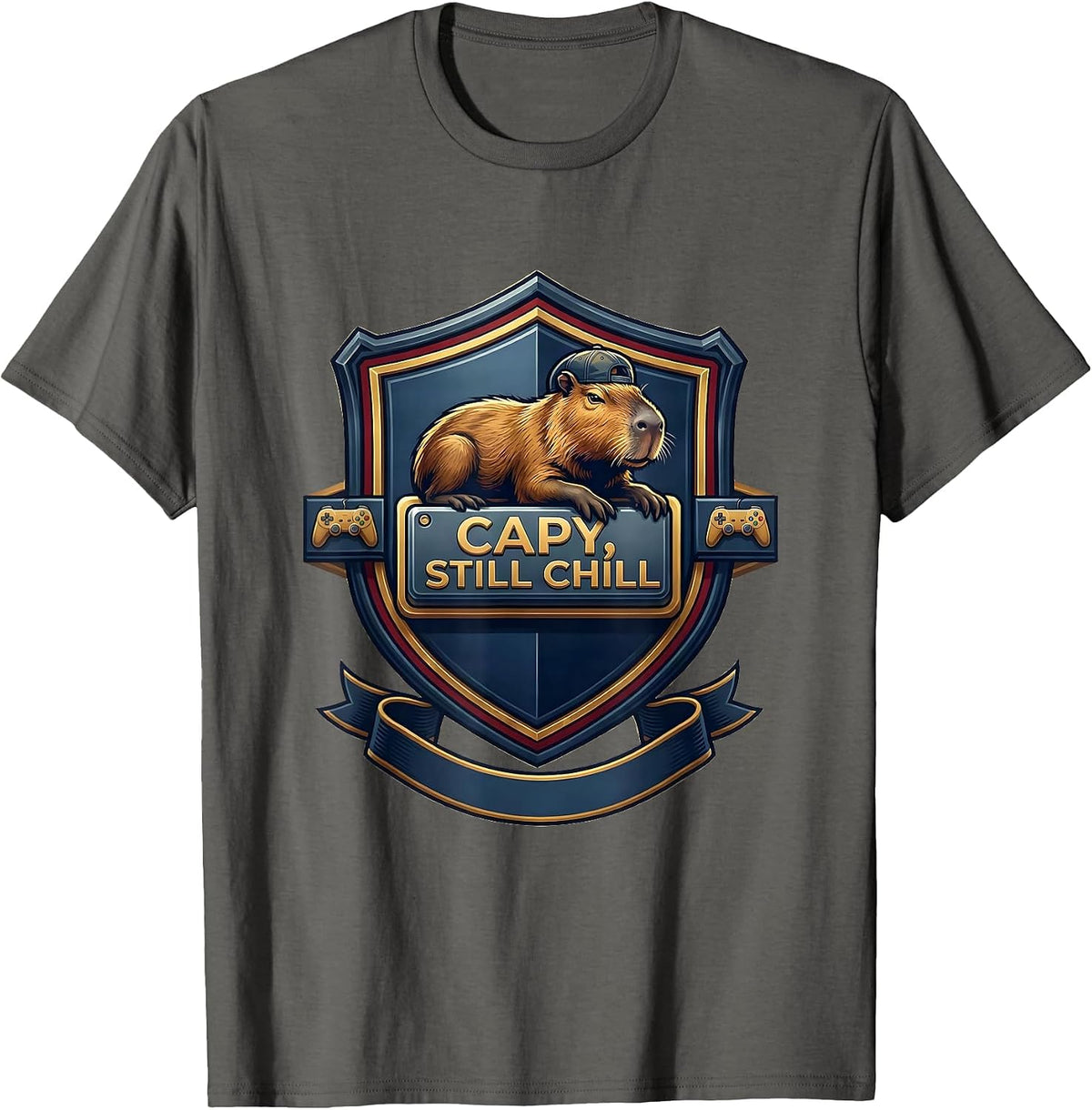capy, still chill Funny Capybara Gamer Meme Humor T-Shirt - Asphalt Grey