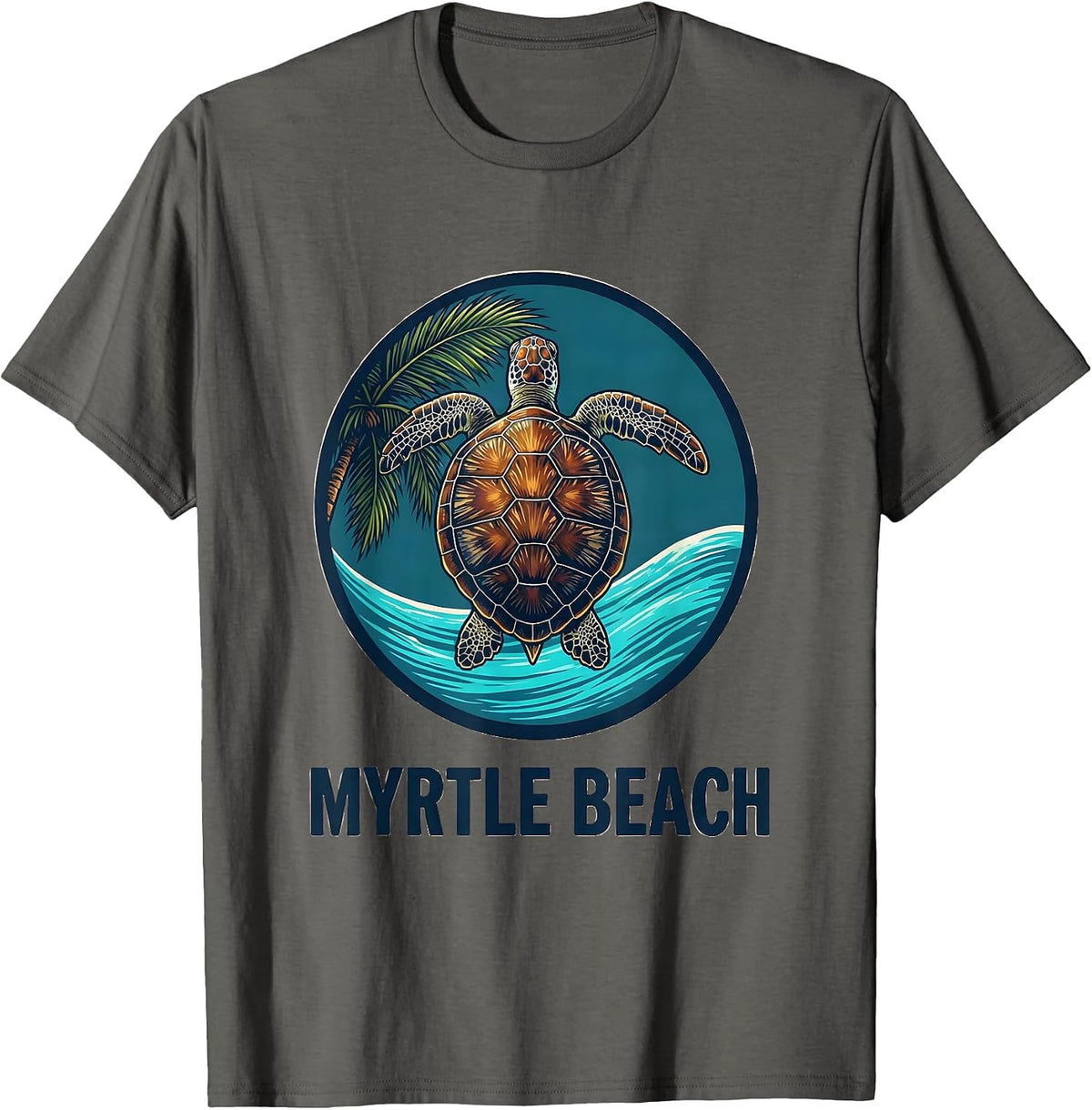 Men's Myrtle Beach Retro 70s Sea Turtle Souvenir Tropical Vacation T-Shirt - Asphalt Grey