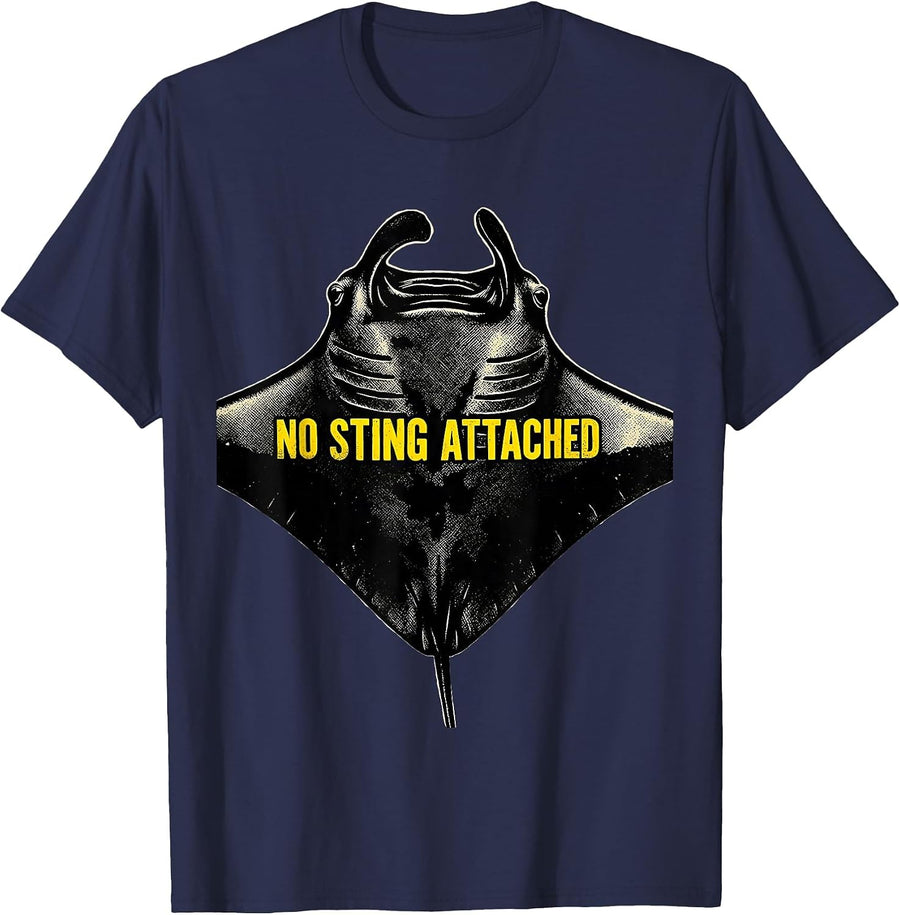 No Sting Attached Funny Shark Ocean Wildlife Humor Scuba T-Shirt - Navy Blue