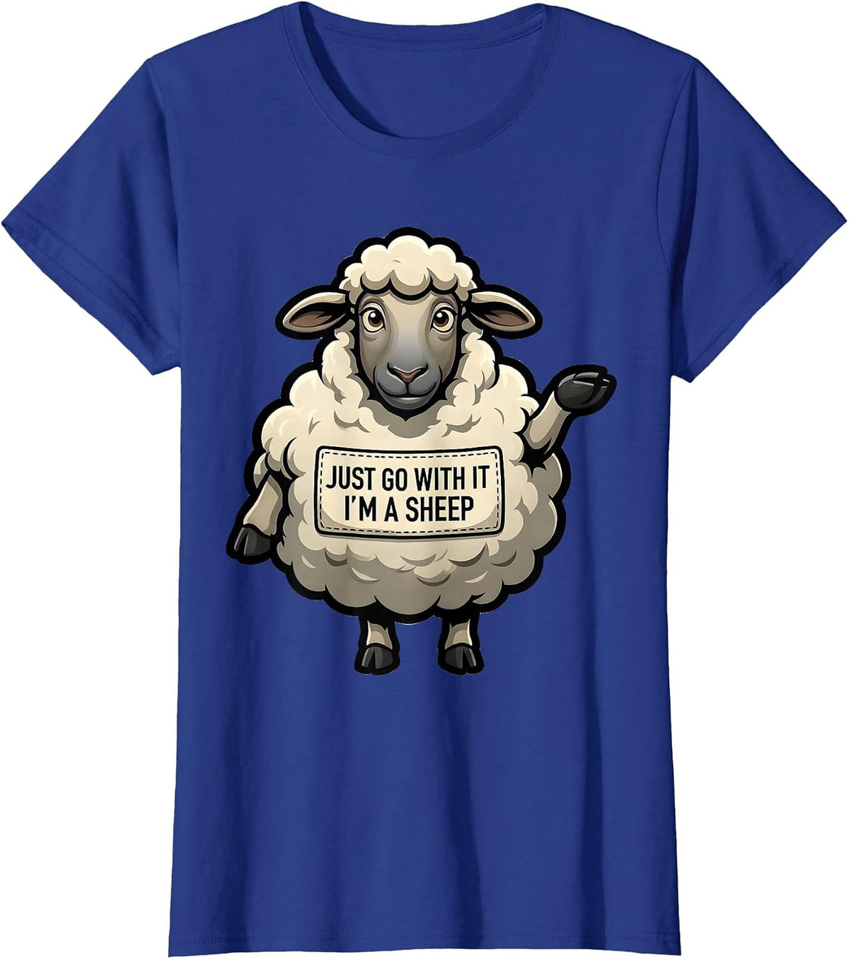 Women's Just Go With It, I'm A Sheep Cartoon Sheep Halloween Costume T-Shirt - Royal Blue