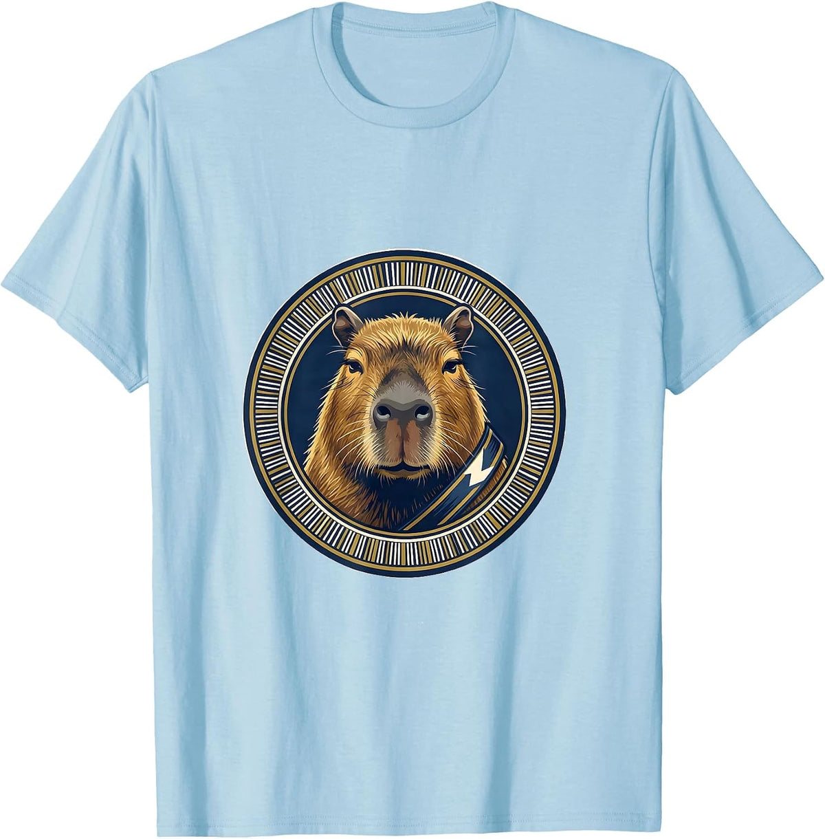 Men's Capybara Varsity Badge Sports Humor Animal Lover T-Shirt - Baby Blue