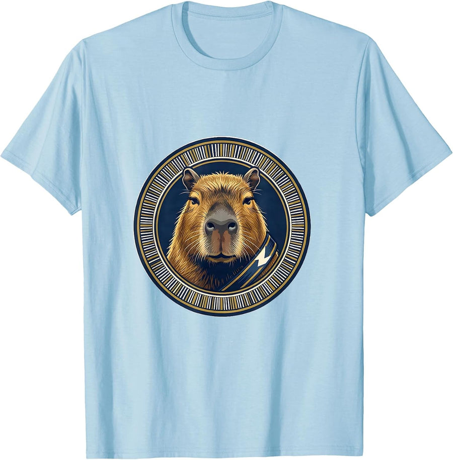 Men's Capybara Varsity Badge Sports Humor Animal Lover T-Shirt - Baby Blue