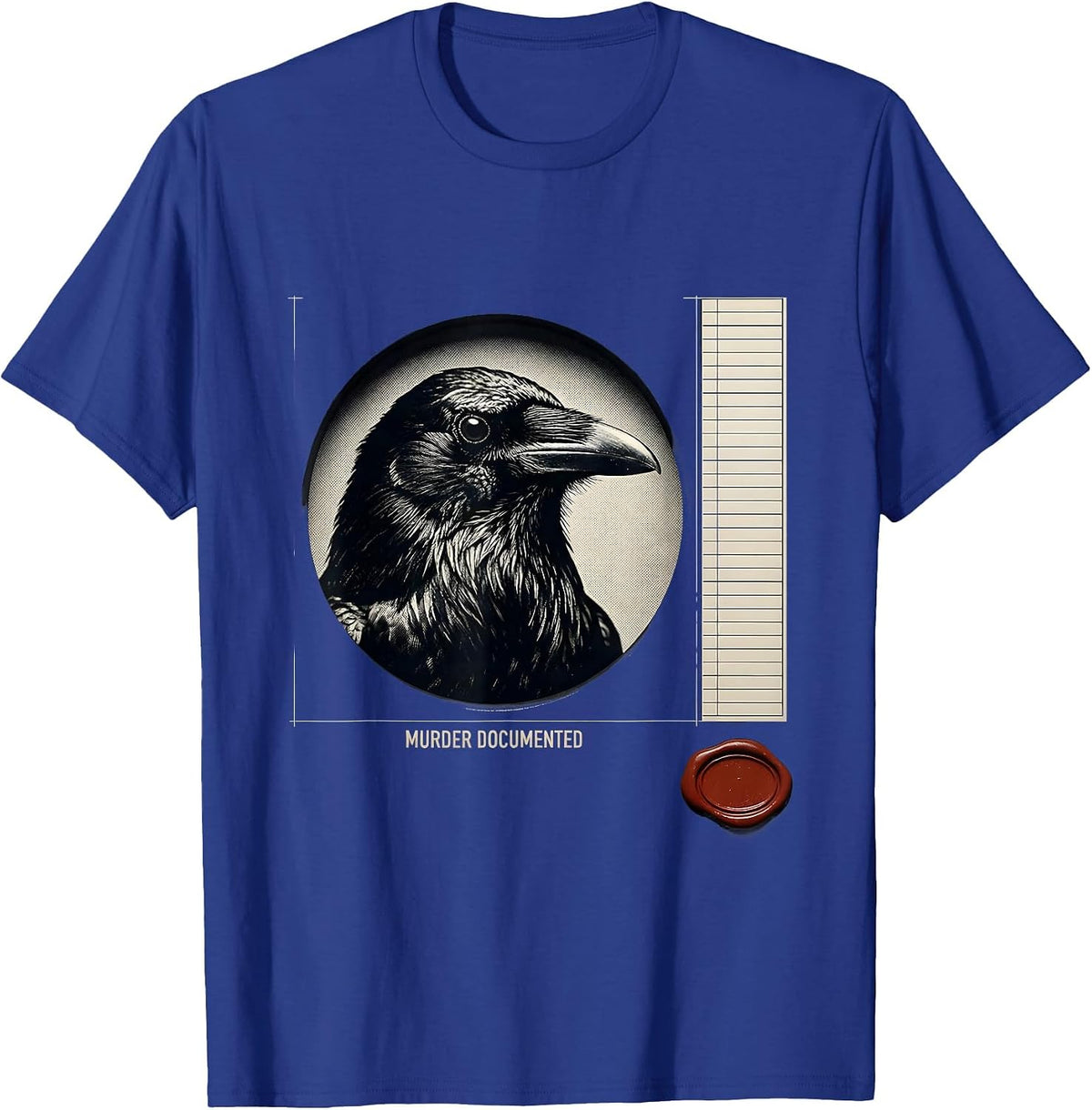 Men's Murder Documented Gothic Raven Crow Humor Literary Pun T-Shirt - Royal Blue
