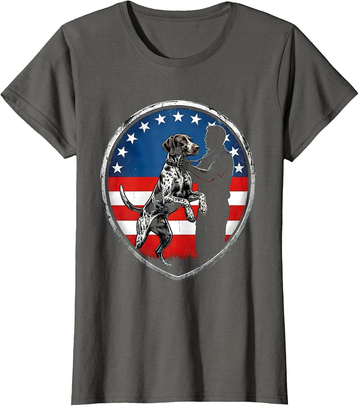 Women's German Shorthaired Pointer Patriotic Dog Lover Shield T-Shirt - Asphalt Grey